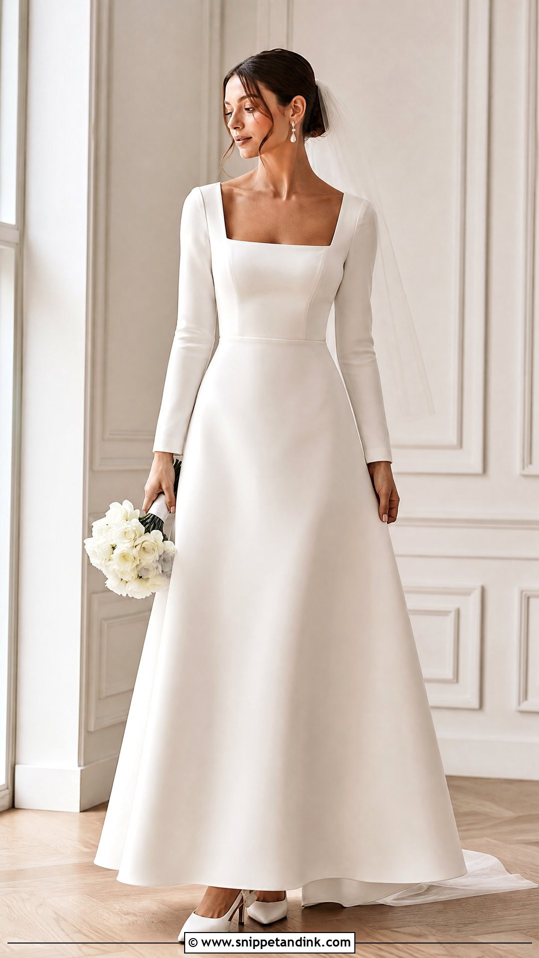 Square Neck Wedding Dress With Long Sleeves - Snippet and Ink - 20 Simple Elegant Wedding Dress with Sleeves