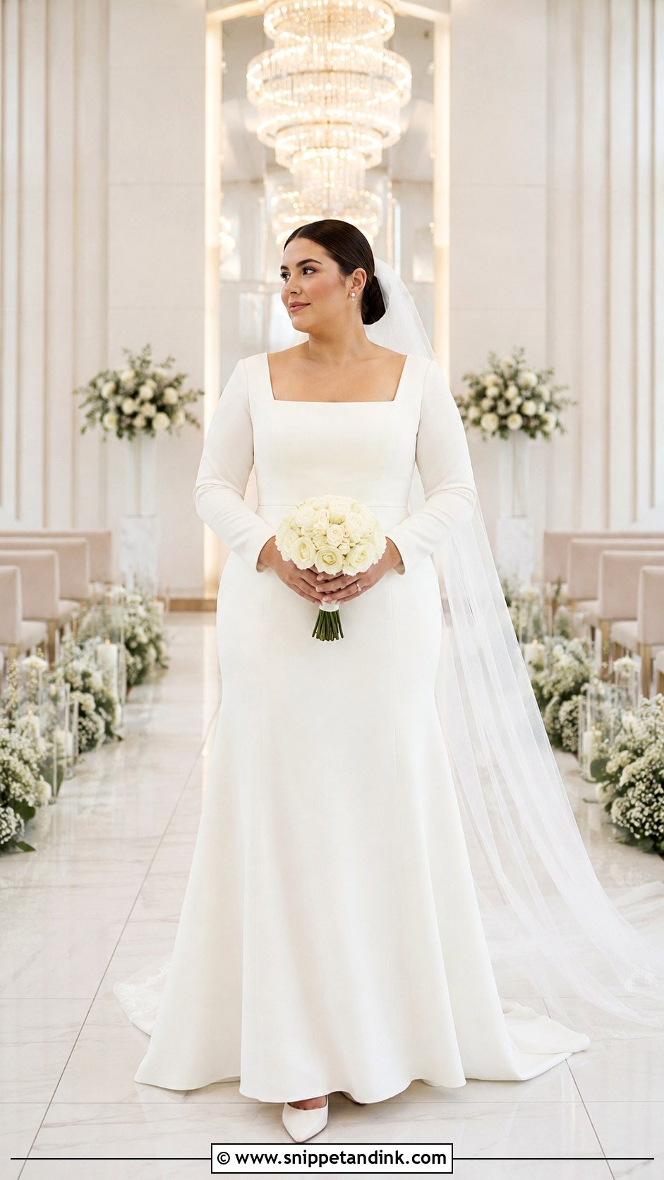 Square Neck Wedding Dress With Long Sleeves - Snippet and Ink - 20 Midsize Bride Wedding Dress Ideas