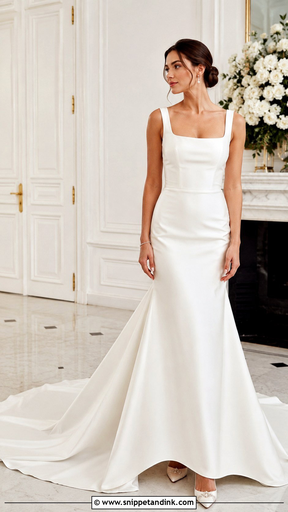 Square Neck Wedding Dress With Long Train - Snippet and Ink - 25 Long Train Wedding Dress Ideas