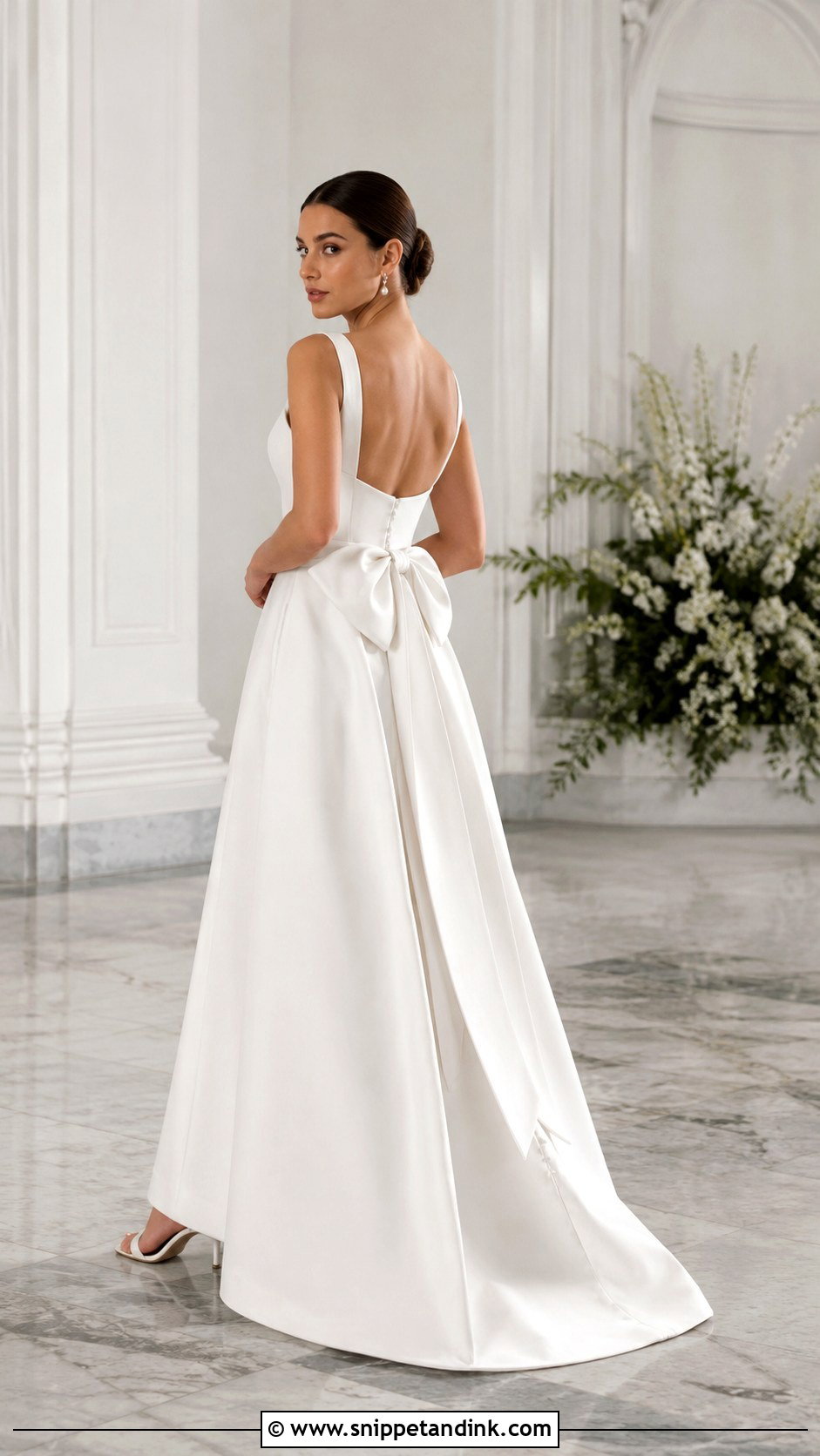 Square Neck Wedding Dress With Low Back Bow - Snippet and Ink - 20 Wedding Dress with Bow on Back Ideas