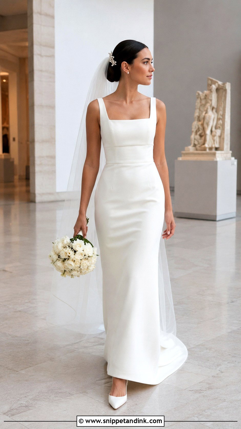 Square Neck Wedding Dress With Low Bun - Snippet and Ink - 20 Dress for Marriage Ideas