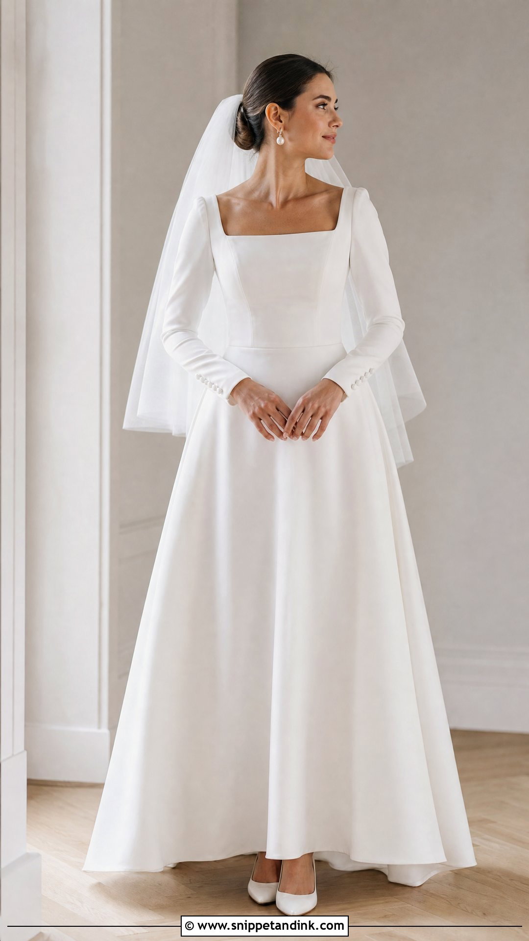 Square Neck Wedding Dress With Modest Sleeves - Snippet and Ink - 20 Pretty Wedding Dresses with Sleeves