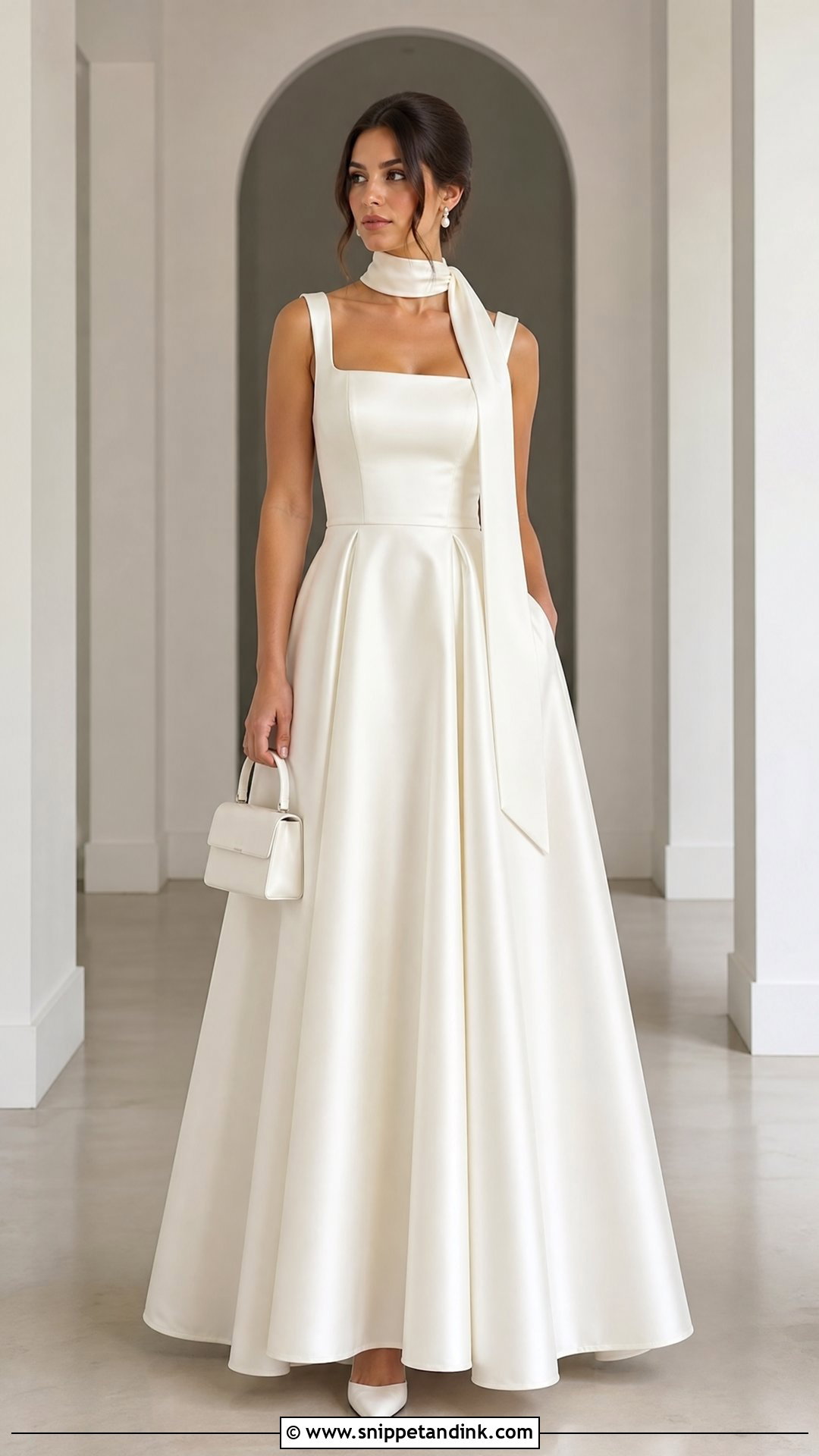 Square Neck Wedding Dress With Neck Scarf - Snippet and Ink - 20 Wedding Dresses with Neck Scarf