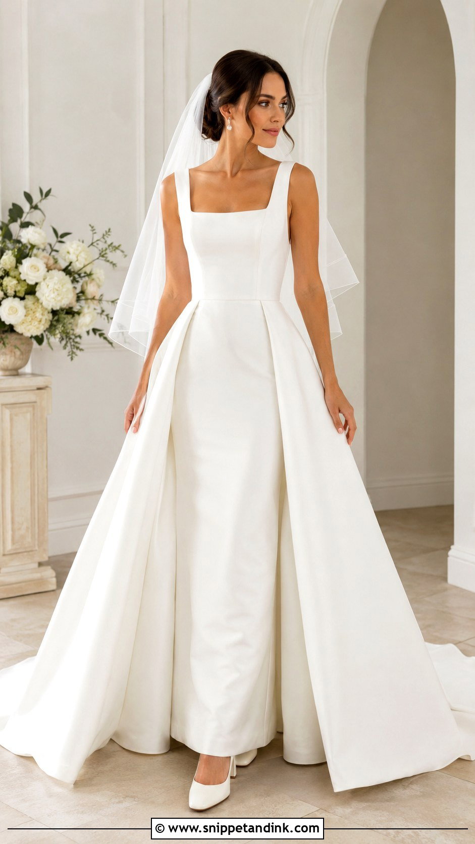 Square Neck Wedding Dress With Overskirt - Snippet and Ink - 25 Overskirt Wedding Dress Ideas