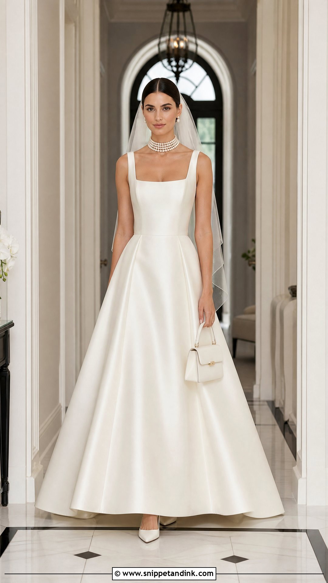 Square Neck Wedding Dress With Pearl Collar Choker - Snippet and Ink - 20 Wedding Dress with Choker Ideas
