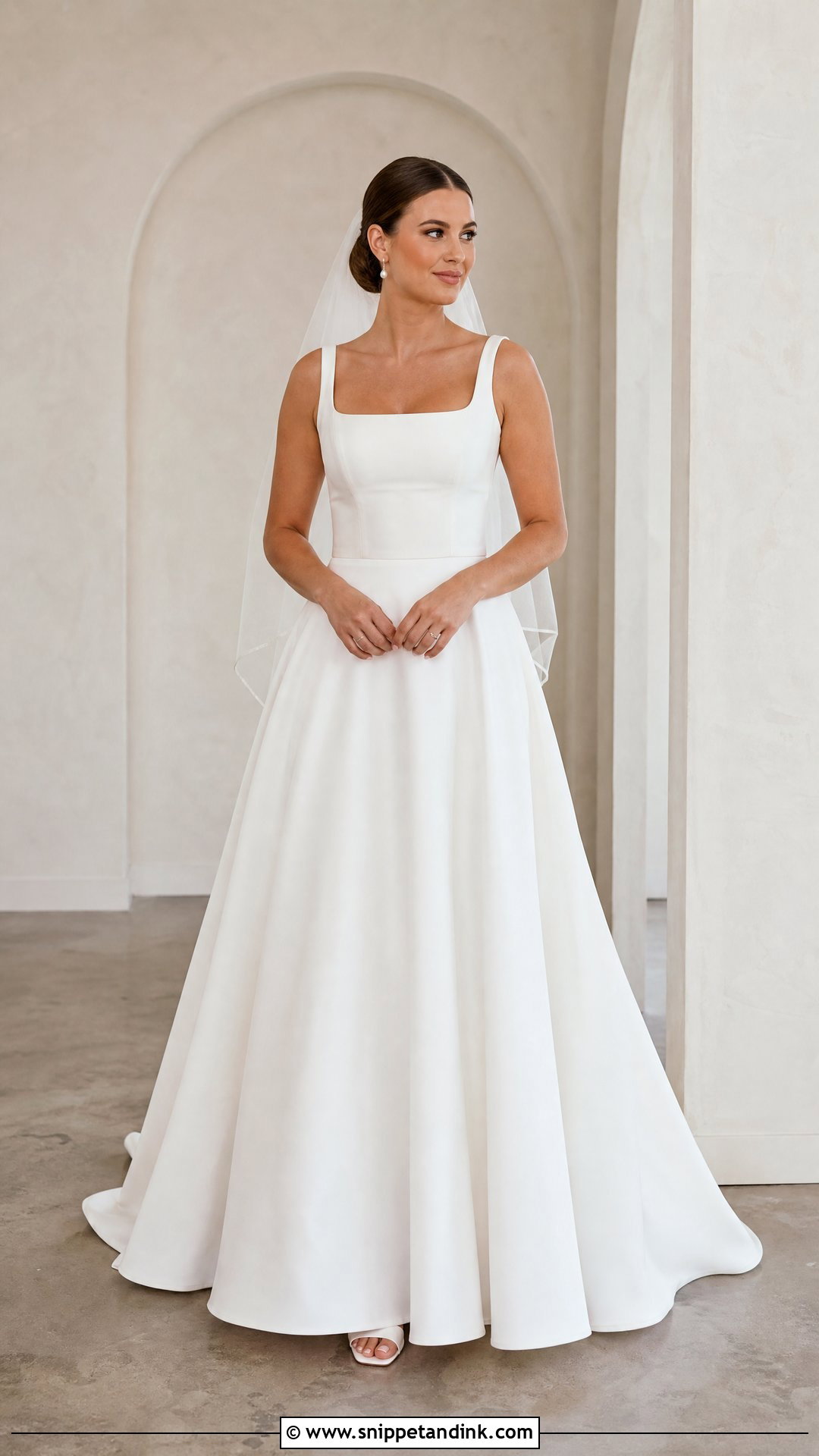Square Neck Wedding Dress With Pearl Earrings - Snippet and Ink - 25 Gorgeous Wedding Dress Ideas