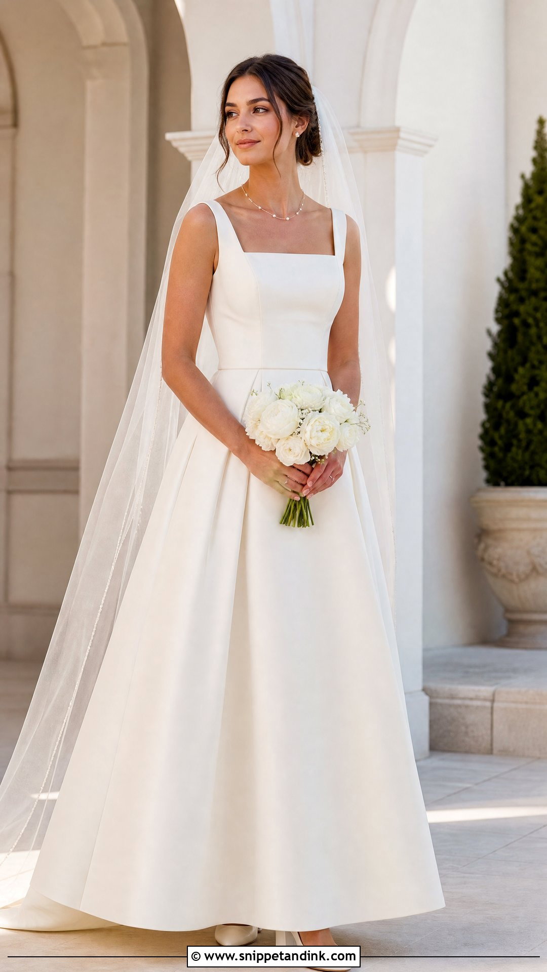 Square Neck Wedding Dress With Pearl Station Necklace - Snippet and Ink - 20 Wedding Dress with Pearl Necklace Ideas