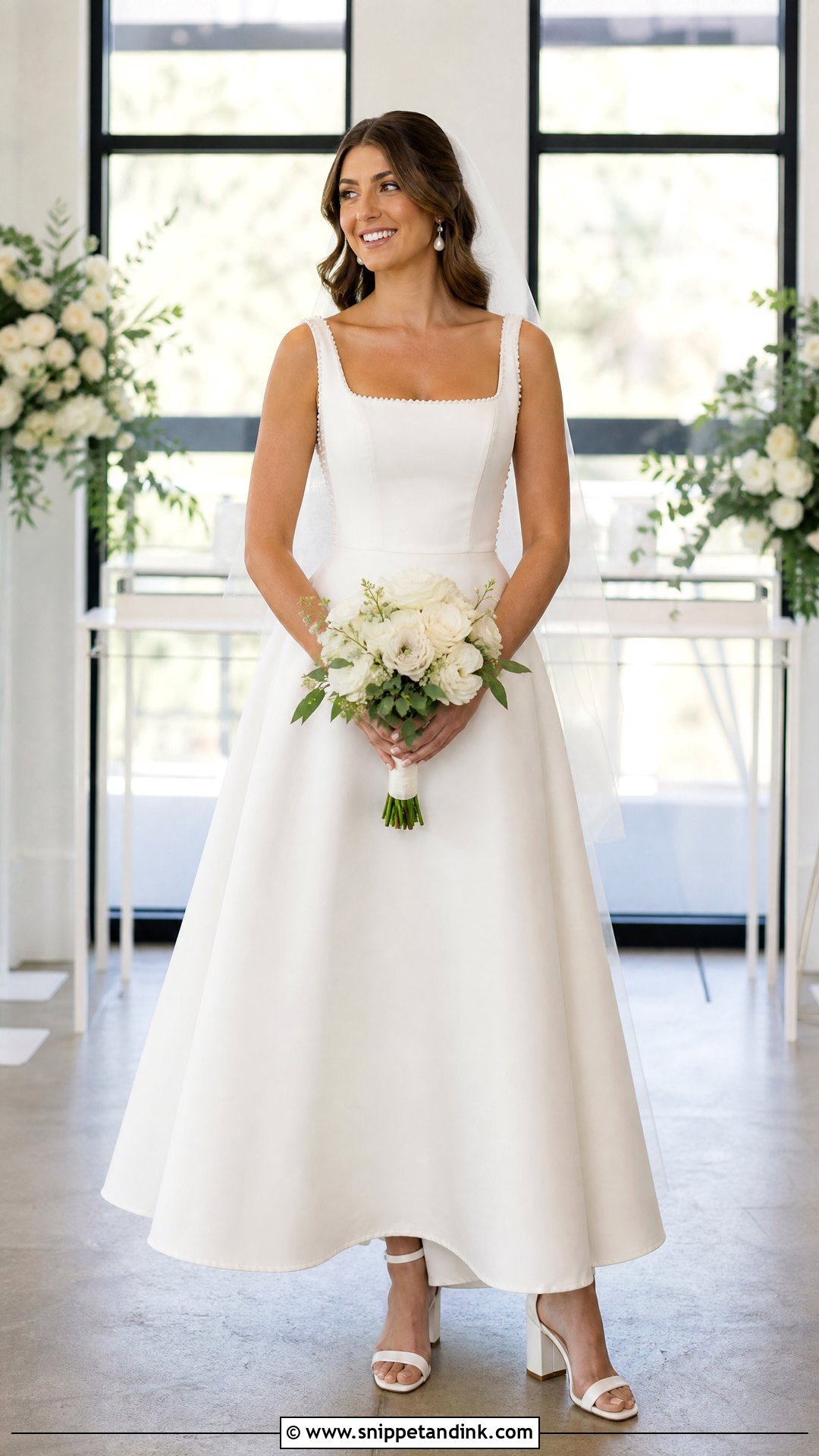 Square Neck Wedding Dress With Pearl Trim - Snippet and Ink - 20 Simple Wedding Dress with Pearls Ideas