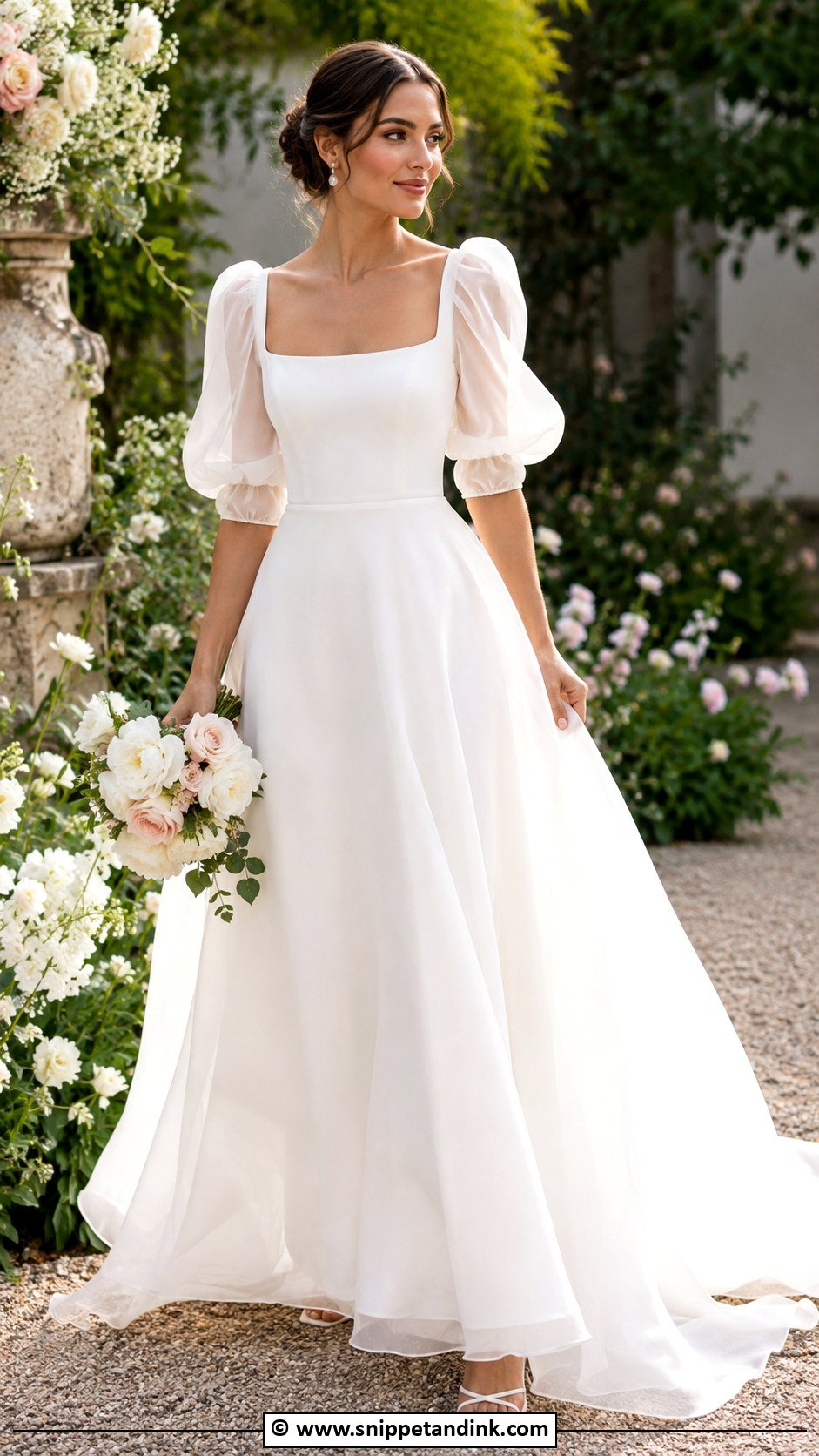 Square Neck Wedding Dress With Puff Sleeves - Snippet and Ink - 35 Square Neck Wedding Dress Ideas