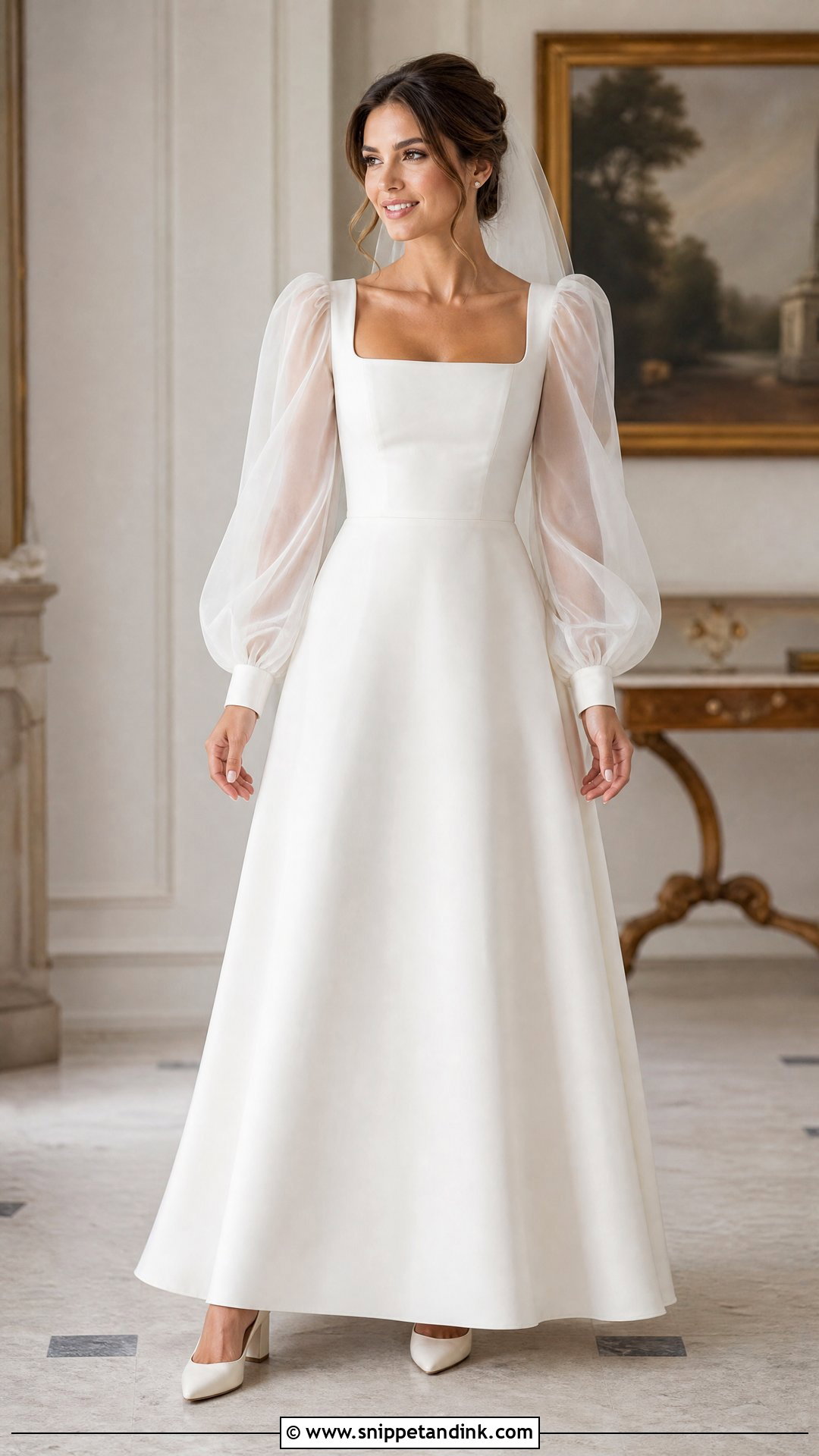 Square Neck Wedding Dress With Removable Bishop Sleeves - Snippet and Ink - 20 Wedding Dress with Removable Sleeves