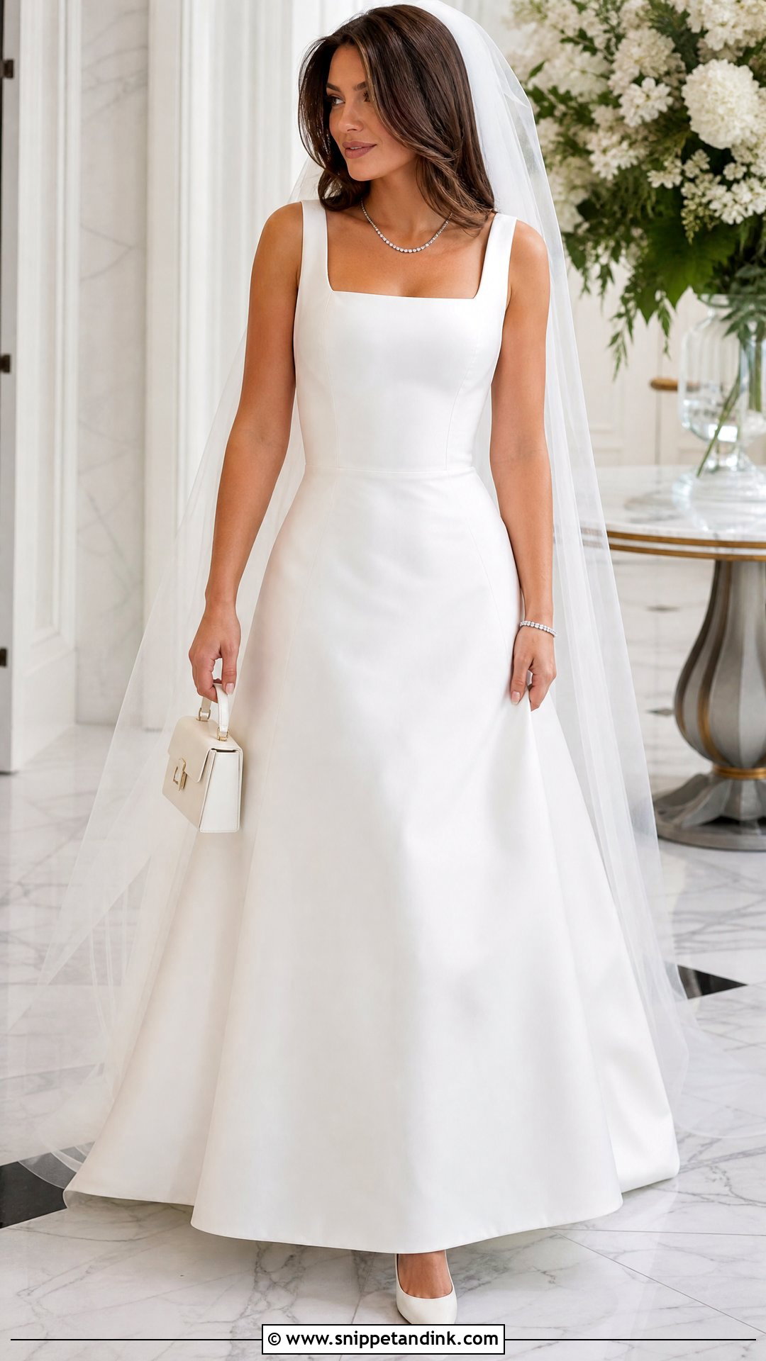 Square Neck Wedding Dress With Satin Pumps - Snippet and Ink - 20 Jennifer Aniston Wedding Dress Ideas