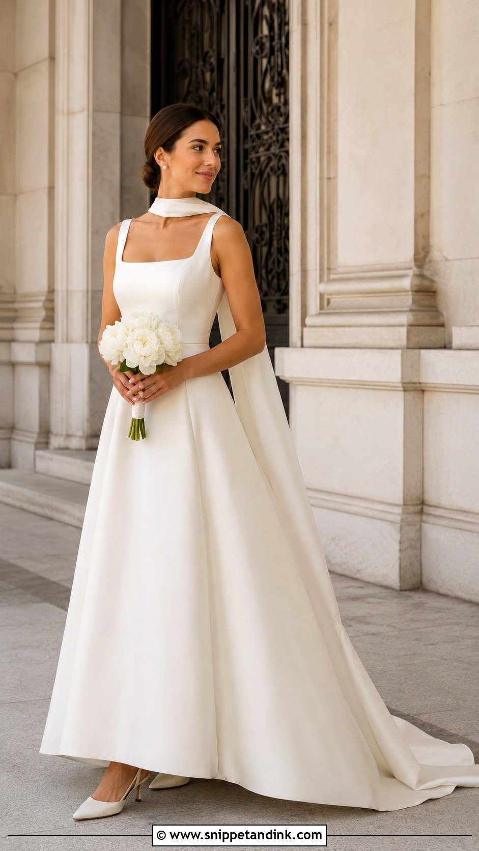 Square Neck Wedding Dress With Scarf - Snippet and Ink - 20 Wedding Dresses with Scarf