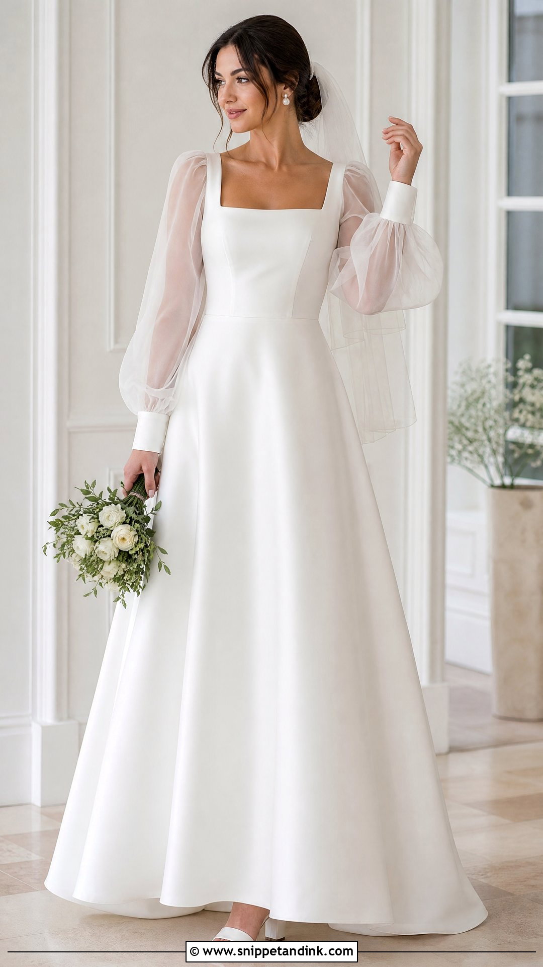 Square Neck Wedding Dress With Sheer Puff Sleeves - Snippet and Ink - 20 Wedding Dress with Sheer Sleeves