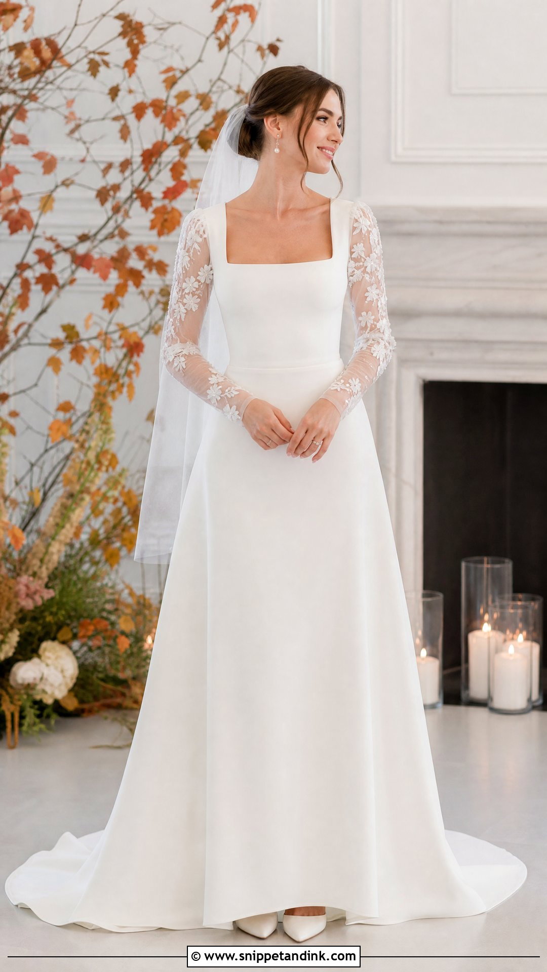 Square Neck Wedding Dress With Sheer Sleeves - Snippet and Ink - 20 Unique Modern Wedding Dress Ideas