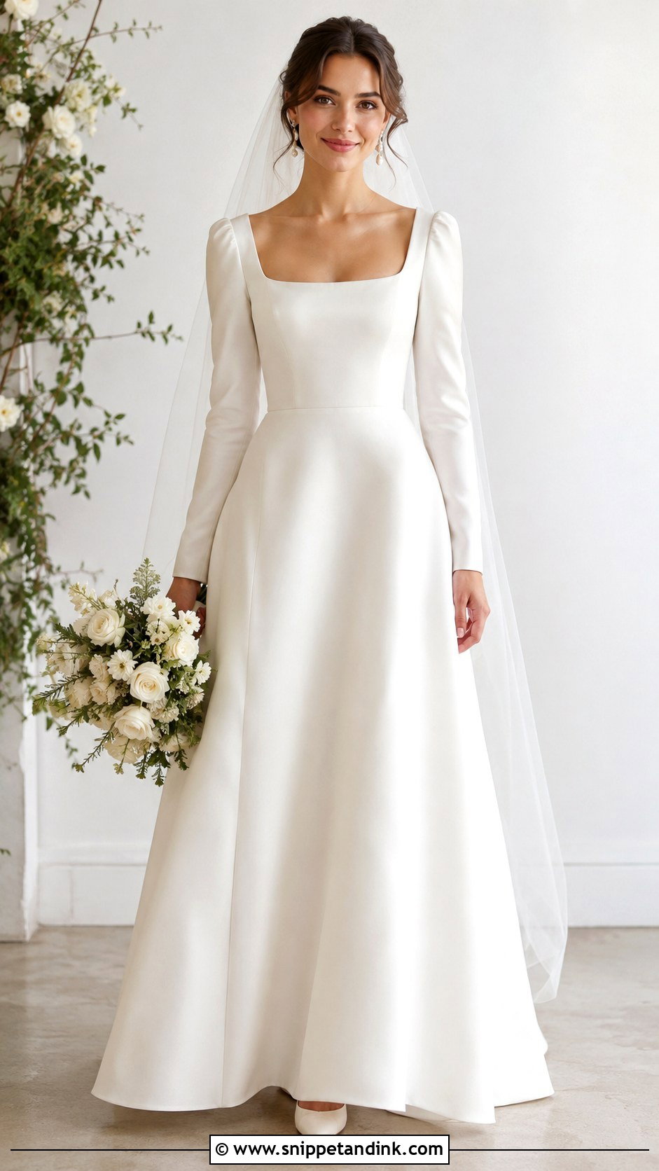 Square Neck Wedding Dress With Sleeves - Snippet and Ink - 30 Simple Wedding Dress with Sleeves