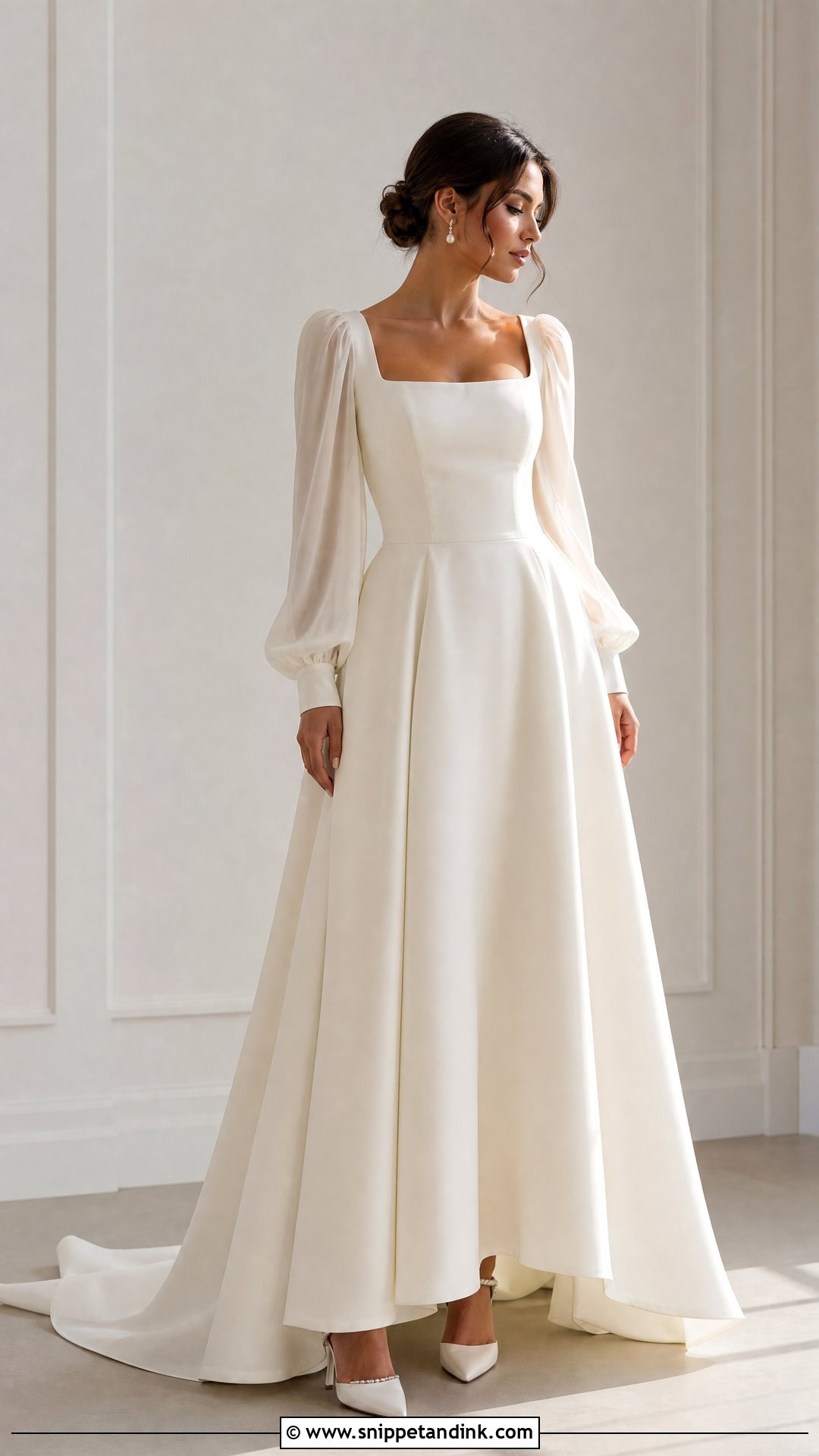 Square Neck Wedding Dress With Sleeves - Snippet and Ink - 25 Timeless Wedding Dresses with Sleeves
