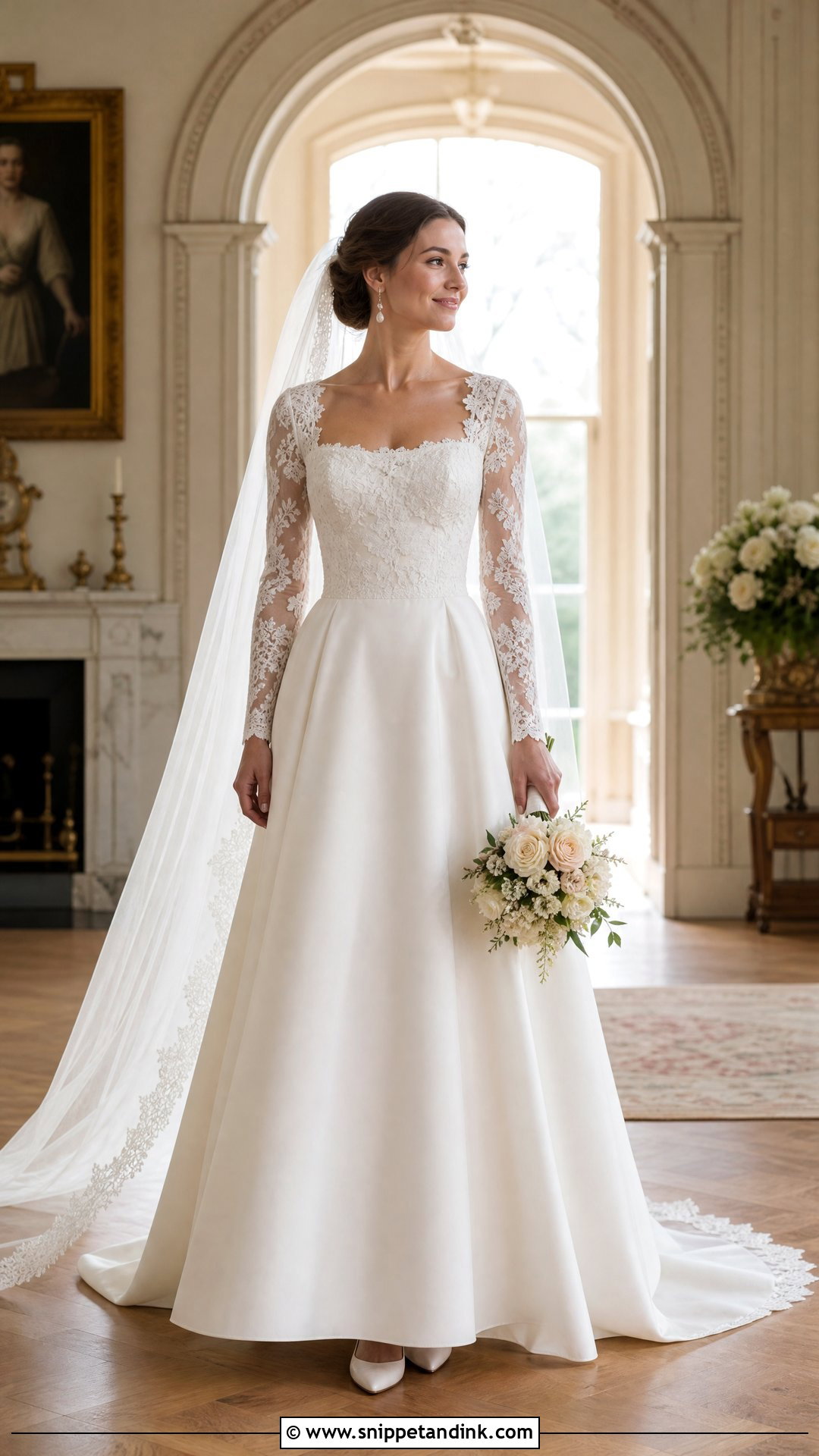 Square Neck Wedding Dress With Sleeves - Snippet and Ink - 20 Romantic Dreamy Wedding Dress Ideas