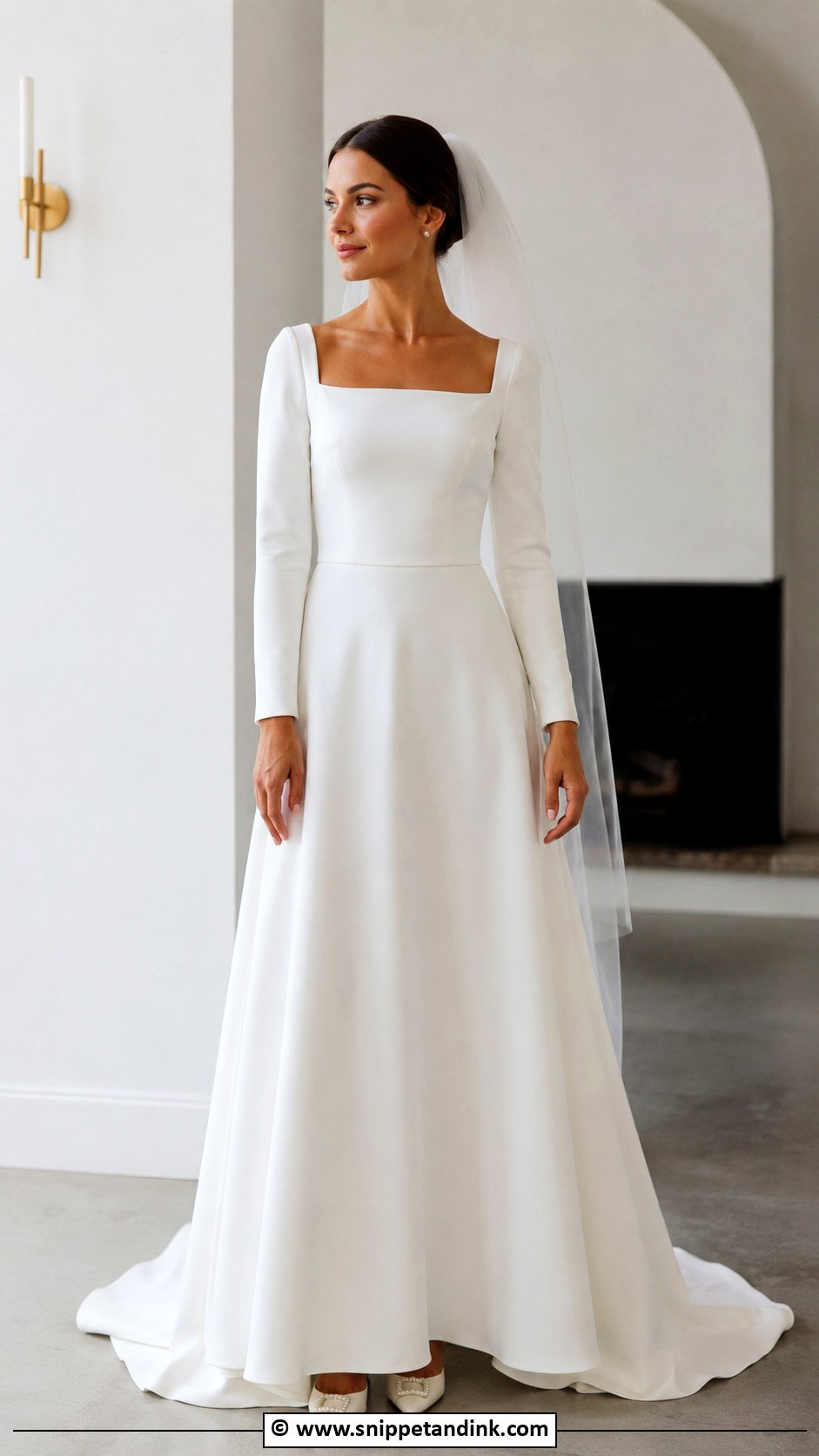 Square Neck Wedding Dress With Sleeves - Snippet and Ink - 35 Wedding Dresses with Sleeves
