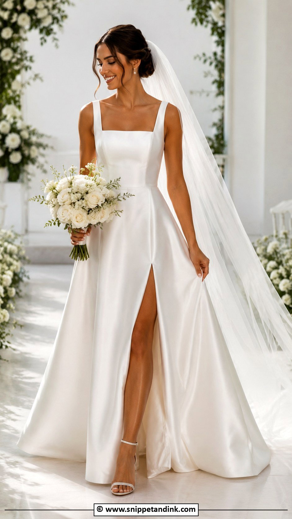 Square Neck Wedding Dress With Slit - Snippet and Ink - 35 Square Neck Wedding Dress Ideas