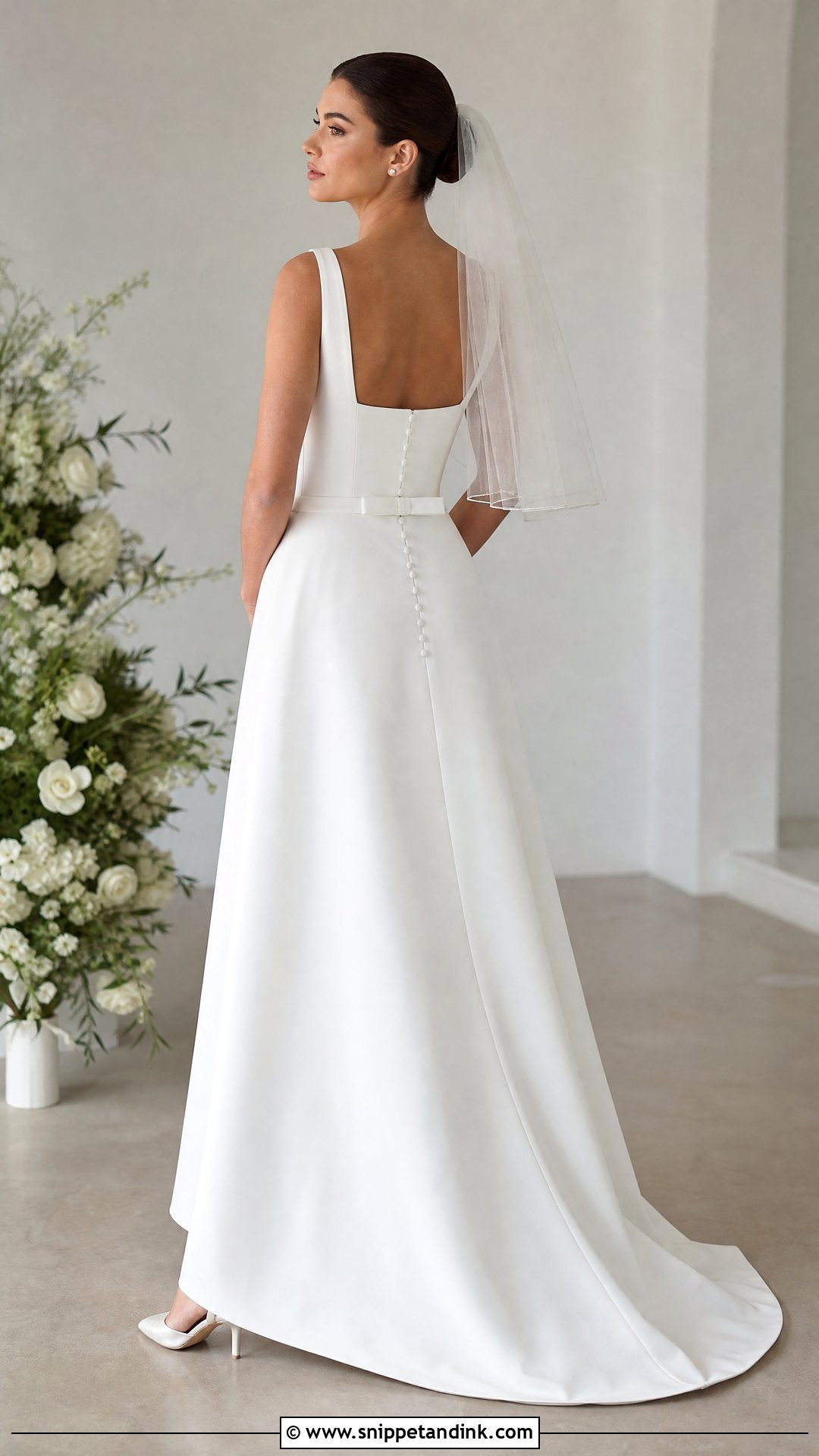 Square Neck Wedding Dress With Small Back Bow - Snippet and Ink - 20 Wedding Dress with Bows Ideas