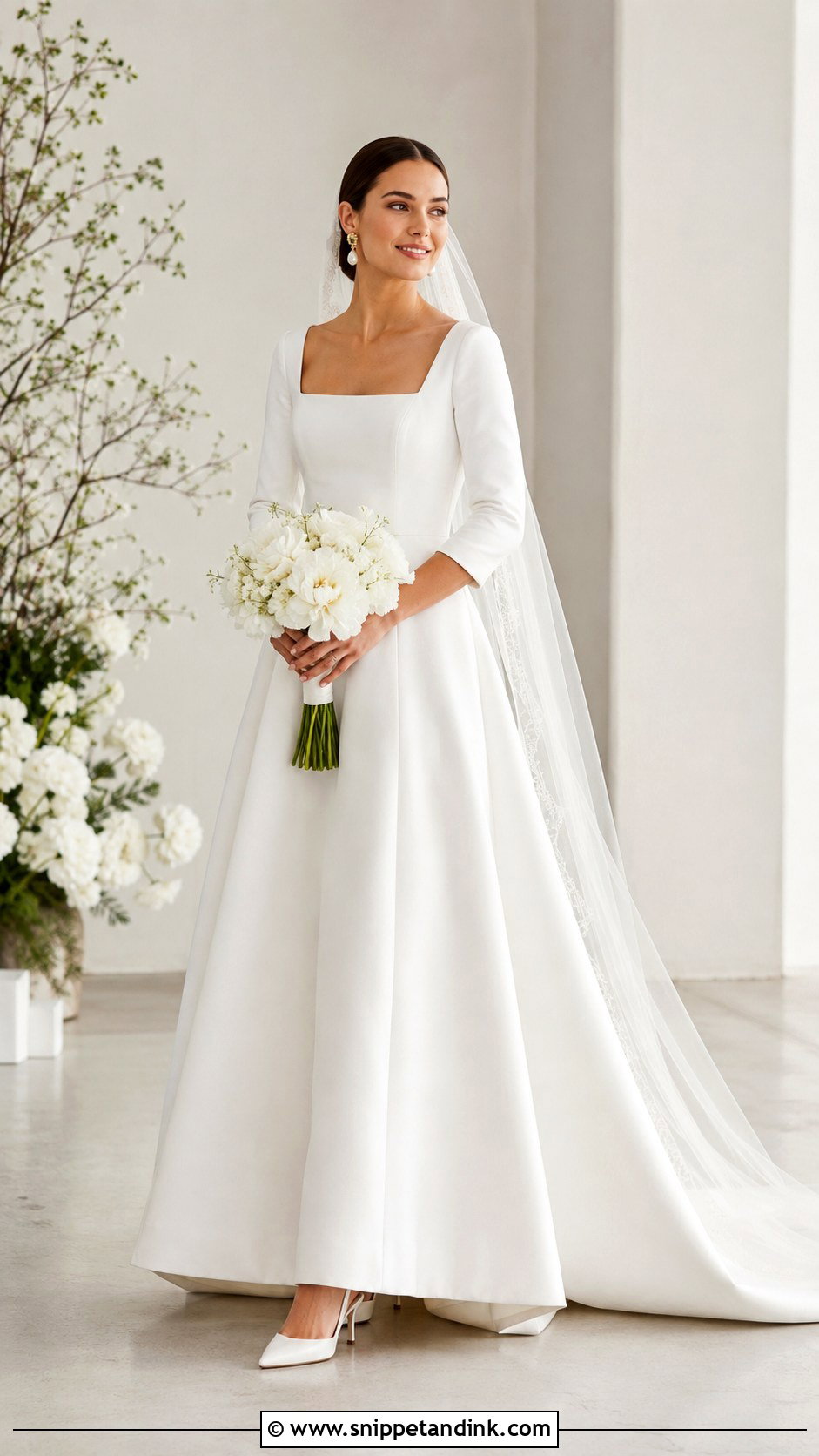 Square Neck Wedding Dress With Three Quarter Sleeves - Snippet and Ink - 20 Decent Wedding Dresses