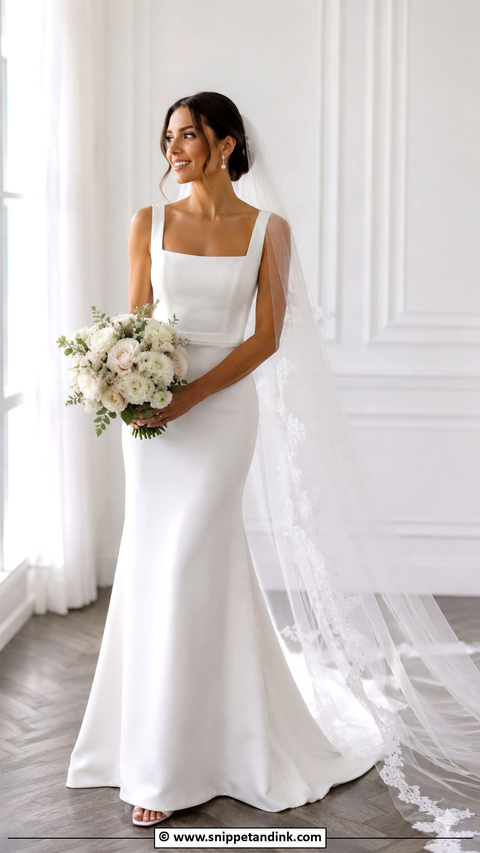 Square Neck Wedding Dress With Veil - Snippet and Ink - 35 Square Neck Wedding Dress Ideas