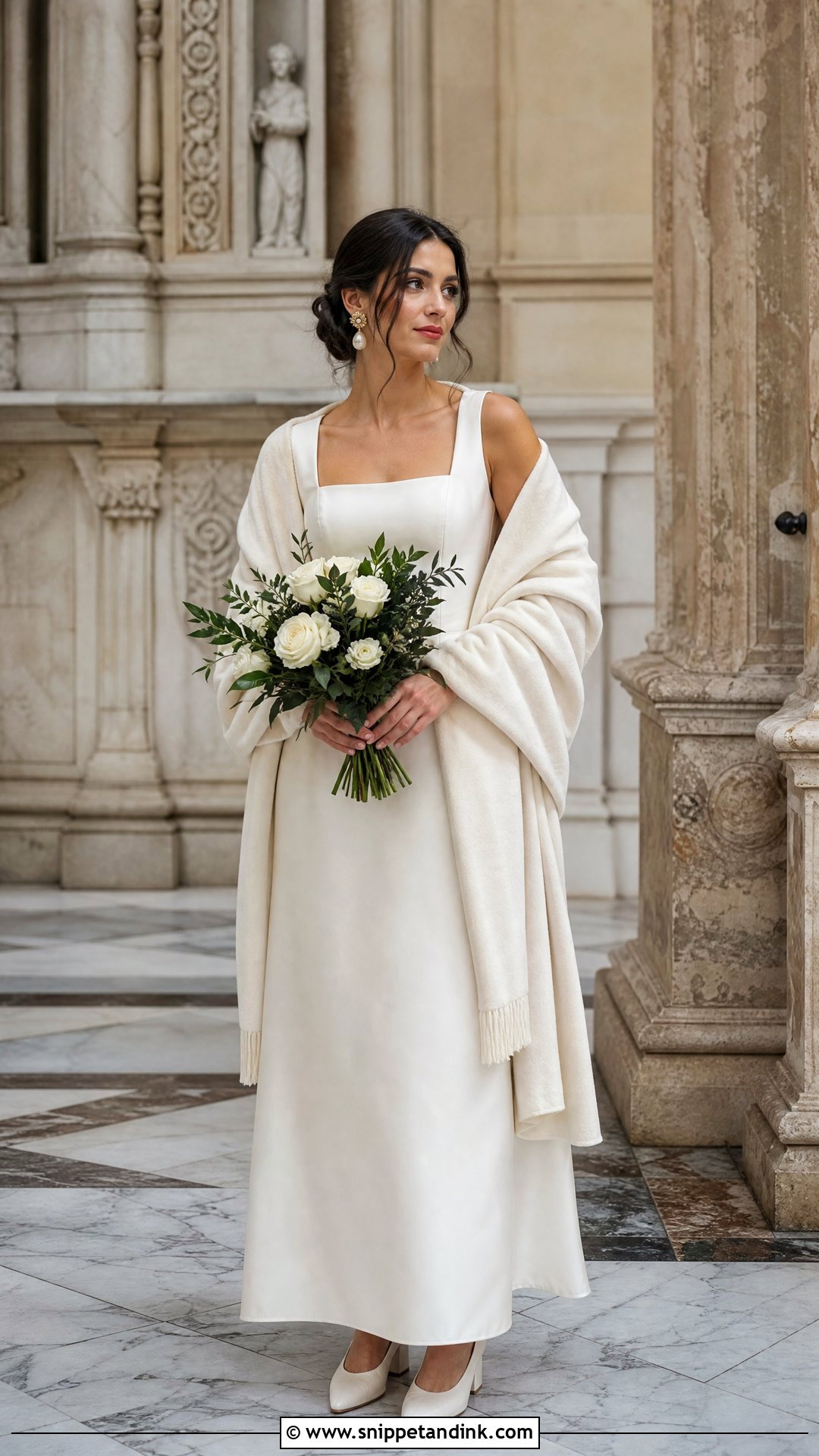 Square Neck Wedding Dress With Velvet Shawl - Snippet and Ink - 25 Wedding Dress with Shawl Ideas