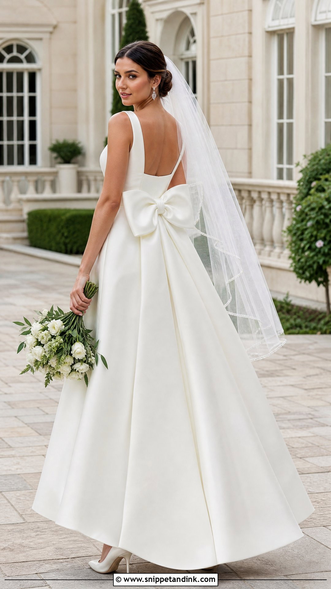 Square Neck Wedding Dress With Waist Bow - Snippet and Ink - 20 Big Bow Wedding Dress Ideas