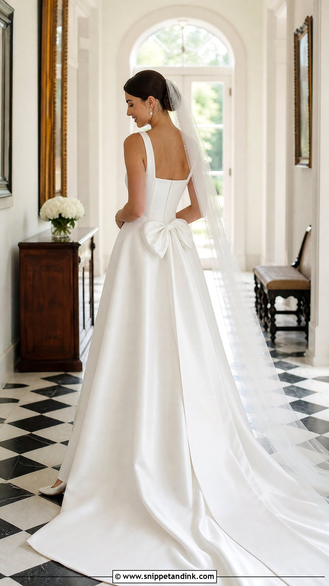 Square Neck Wedding Dress With a Bow Back - Snippet and Ink - 20 Square Wedding Dress Ideas