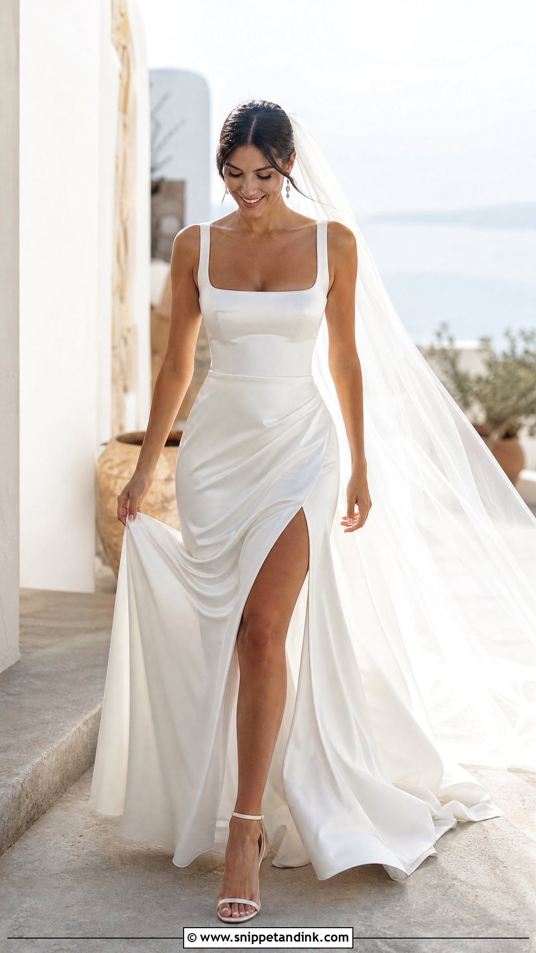 Square Neck Wedding Dress With a Side Slit - Snippet and Ink - 20 Square Wedding Dress Ideas