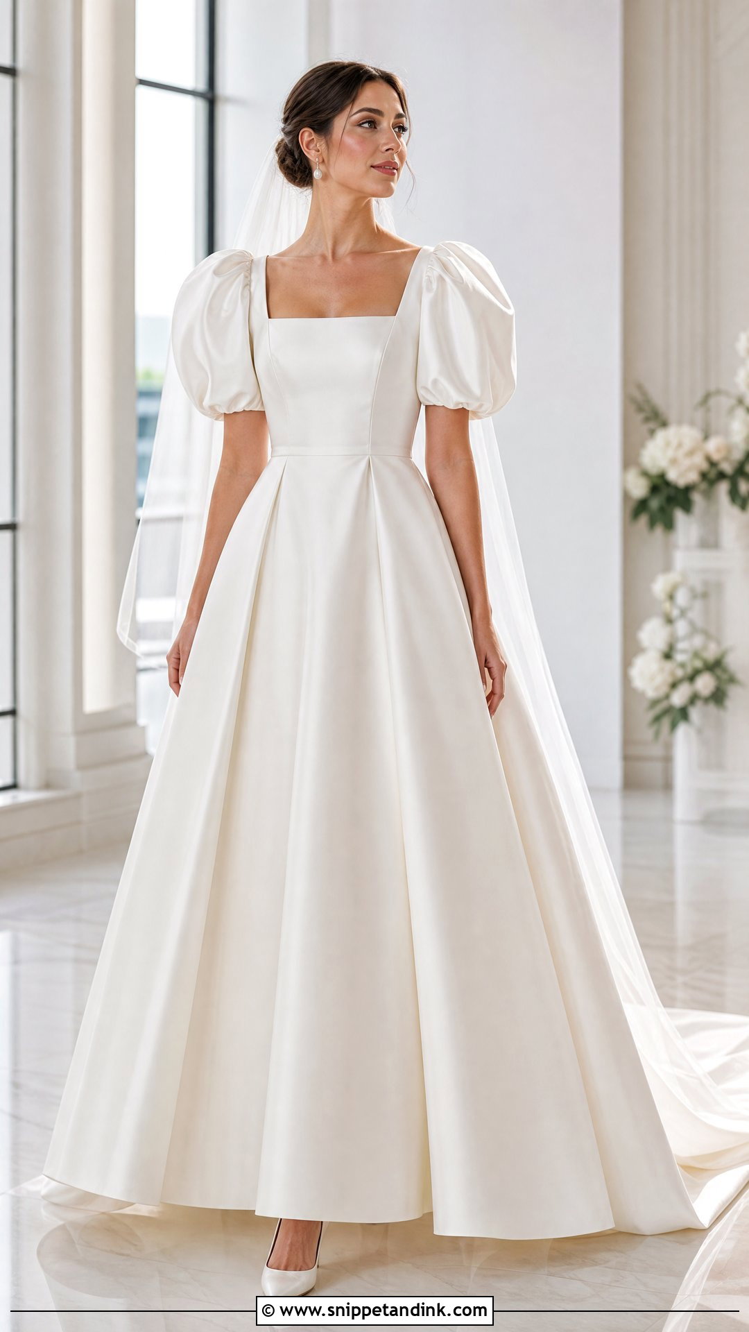 Square Neck Wedding Dress with Puffy Sleeves - Snippet and Ink - 20 Wedding Dresses with Puffy Sleeves
