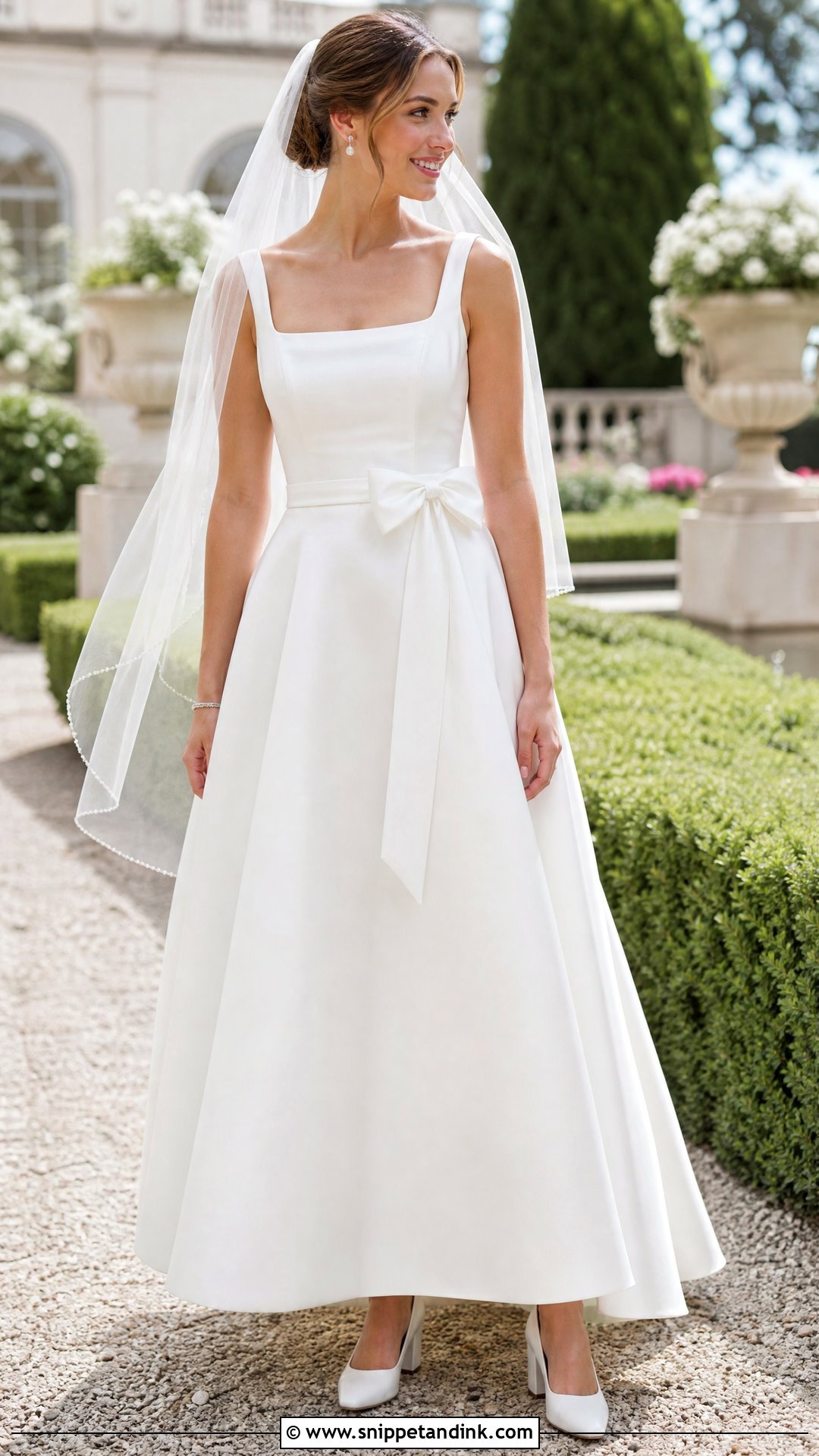 Square Neck Wedding Dress with a Waist Bow - Snippet and Ink - 20 Wedding Dress with a Bow Ideas