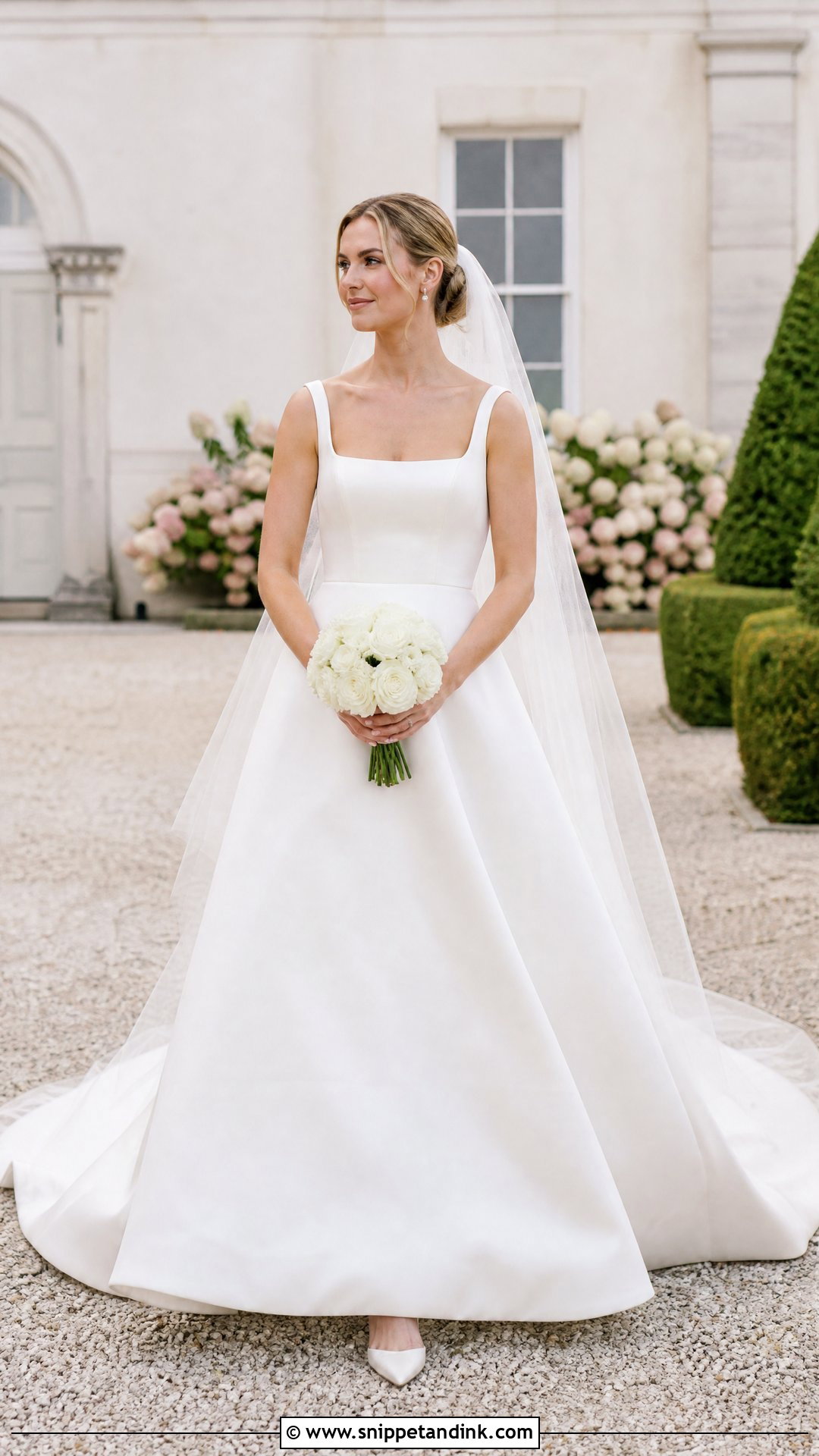 Square Neck Wedding Gown With Chapel Train - Snippet and Ink - 20 Traditional Wedding Gown Ideas
