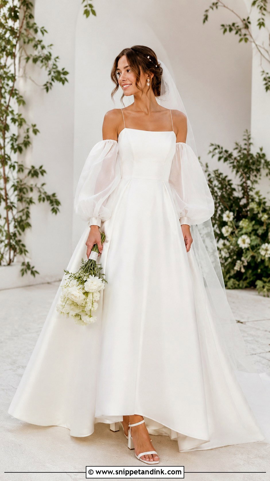Square Neck Wedding Gown With Detachable Puff Sleeves - Snippet and Ink - 20 2 Way Wedding Gown Ideas