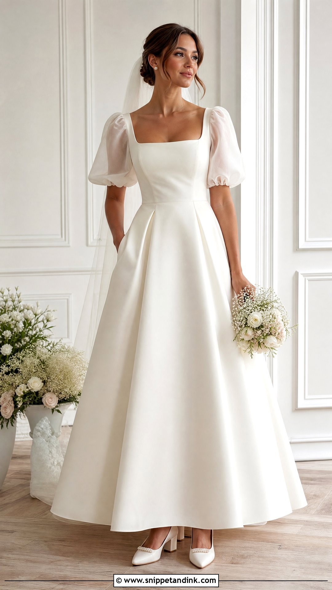 Square Neck Wedding Gown With Removable Puff Sleeves - Snippet and Ink - 25 Two Way Wedding Gown Ideas