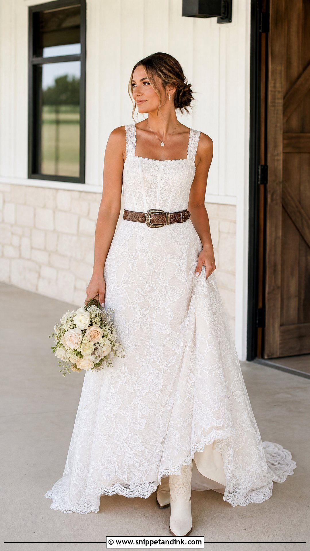 Square Neck Western Lace Wedding Dress - Snippet and Ink - 20 Western Lace Wedding Dress Ideas