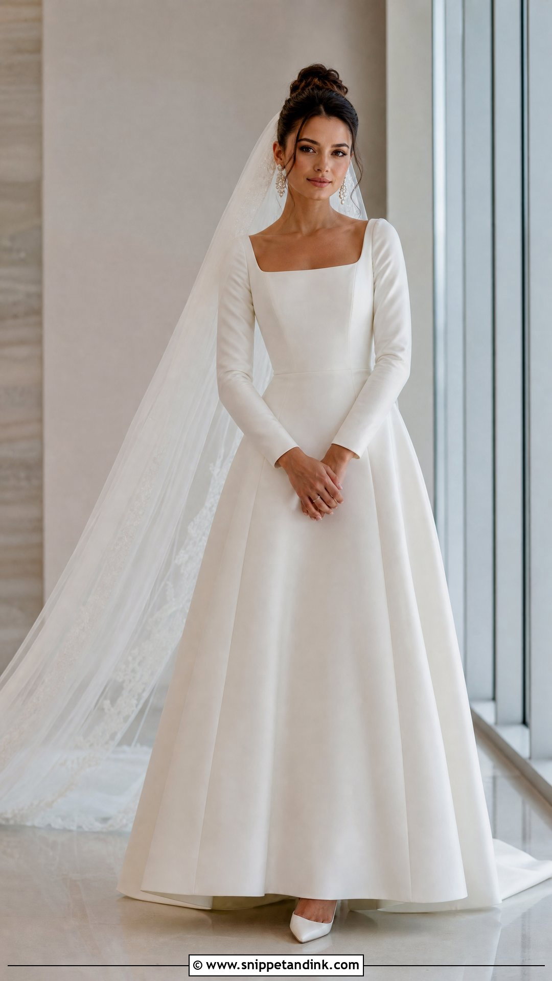 Square Neck Winter Bridal A Line Dress - Snippet and Ink - 20 Winter Bridal Ideas