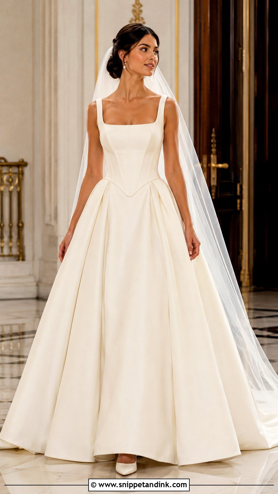 Square Neckline Basque Waist Wedding Dress - Snippet and Ink - 25 Square Neckline Wedding Dress Ideas