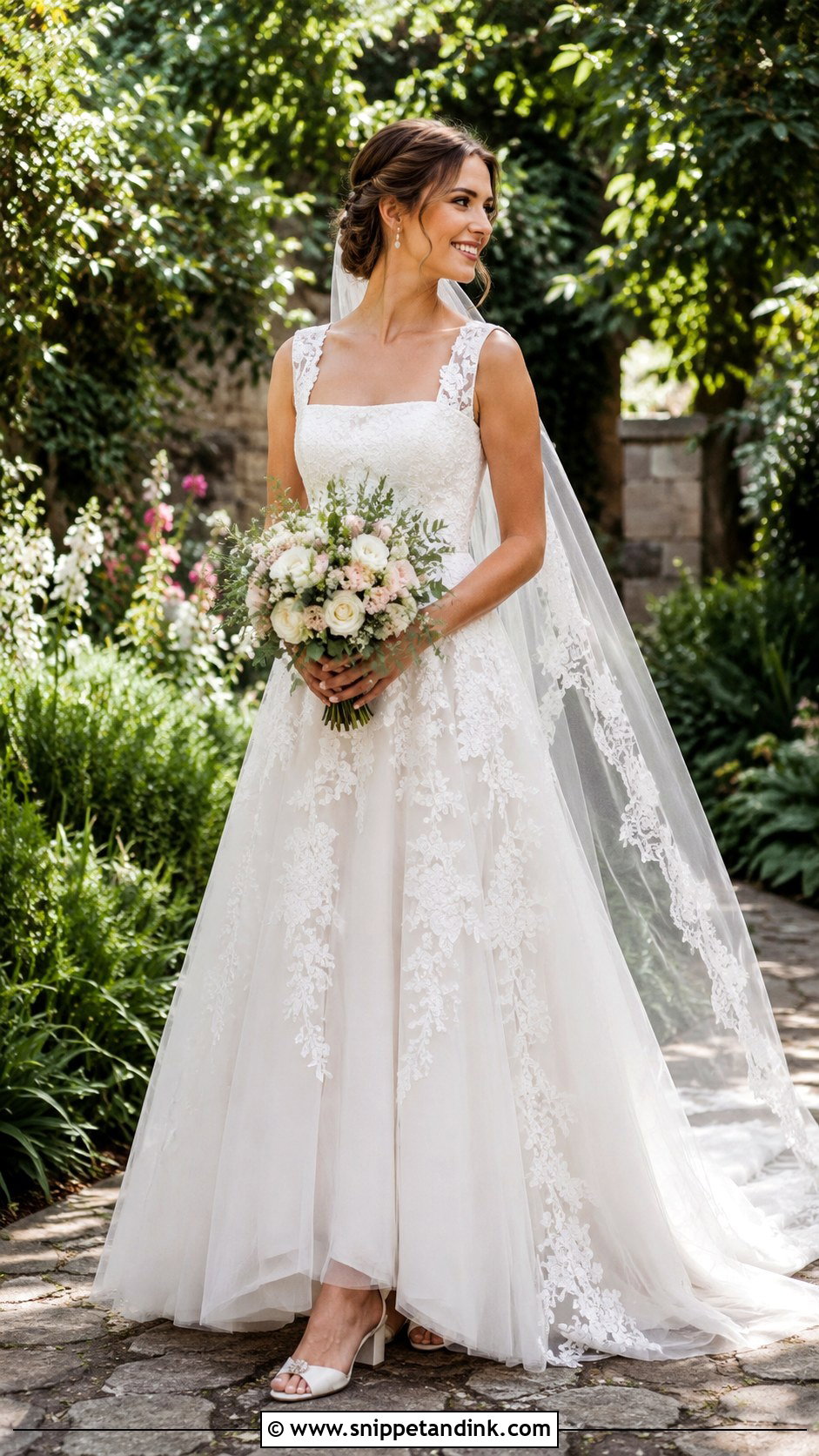 Square Neckline Lace A Line Wedding Dress - Snippet and Ink - 25 Square Neckline Wedding Dress Ideas