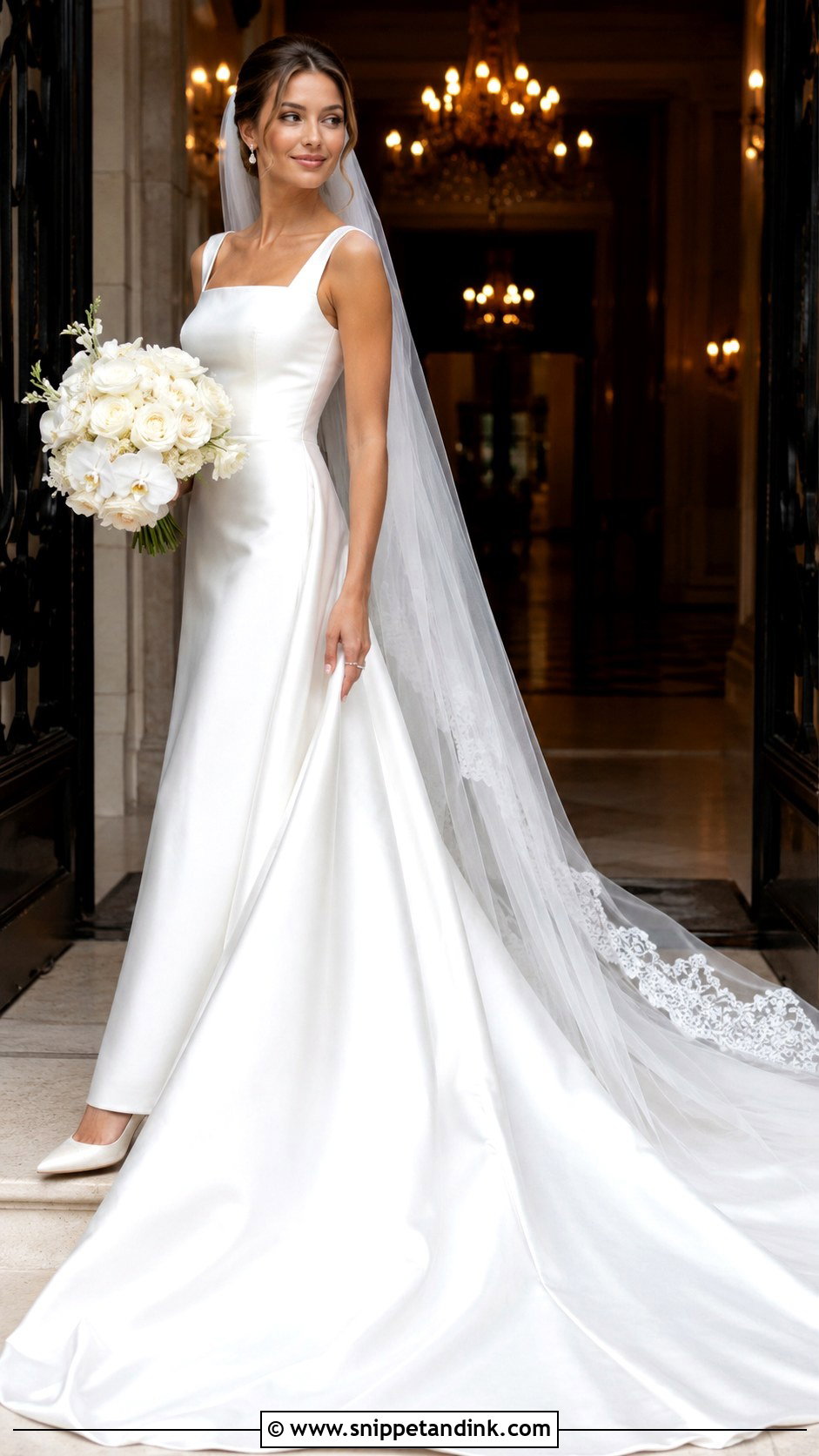 Square Neckline Long Train Wedding Dress - Snippet and Ink - 25 Square Neckline Wedding Dress Ideas