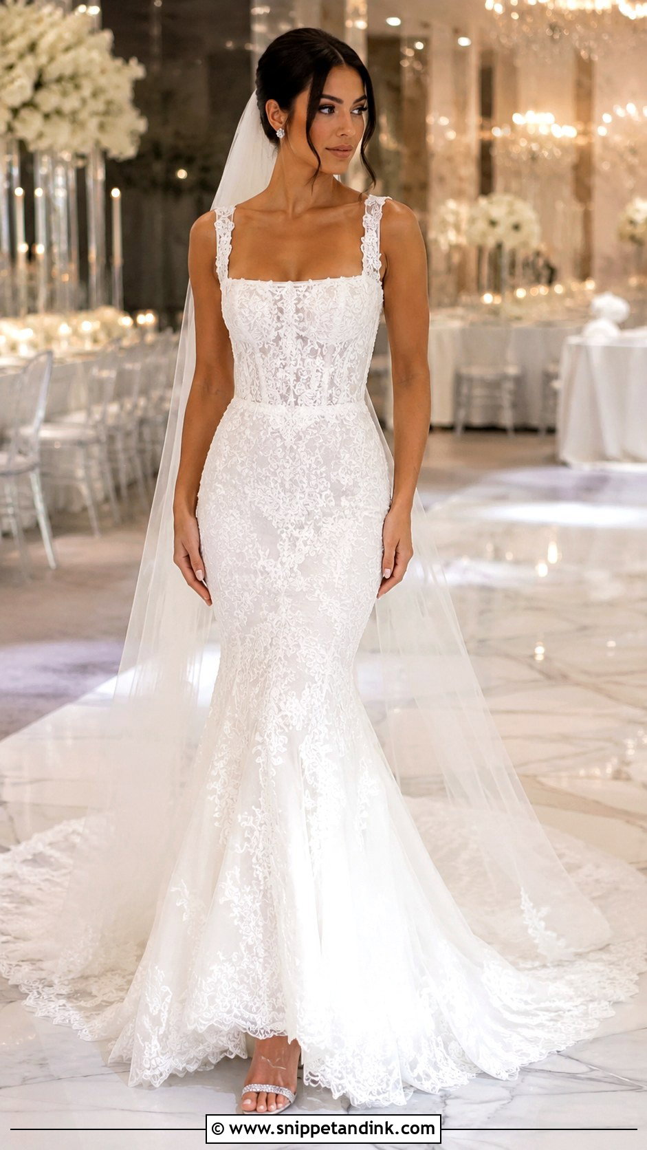 Square Neckline Mermaid Wedding Dress - Snippet and Ink - 25 Square Neckline Wedding Dress Ideas