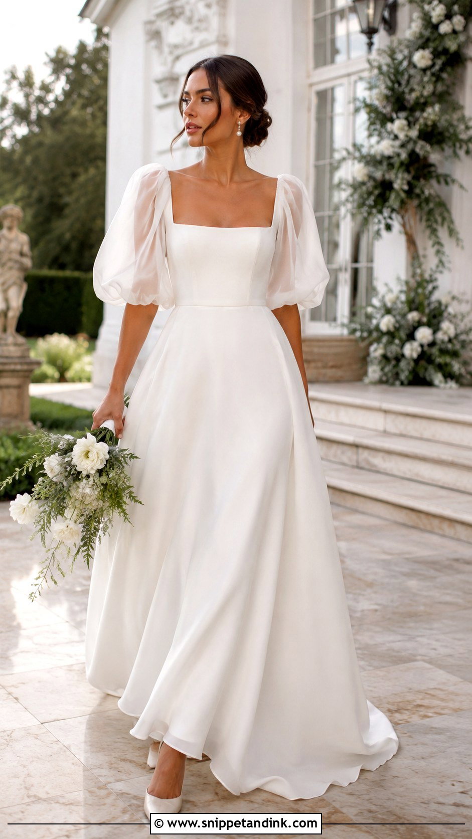 Square Neckline Puff Sleeve Wedding Dress - Snippet and Ink - 25 Square Neckline Wedding Dress Ideas