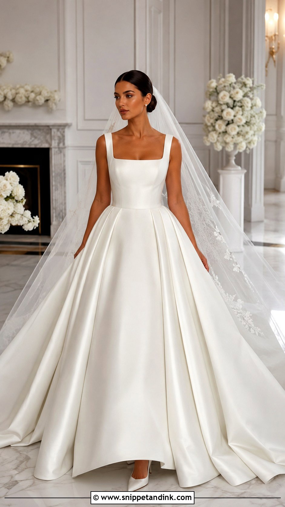 Square Neckline Satin Ball Gown Wedding Dress - Snippet and Ink - 25 Square Neckline Wedding Dress Ideas