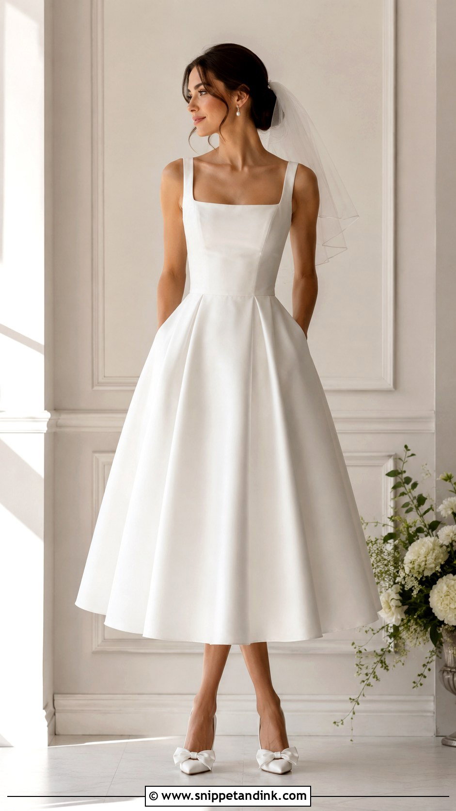 Square Neckline Tea Length Wedding Dress - Snippet and Ink - 25 Square Neckline Wedding Dress Ideas