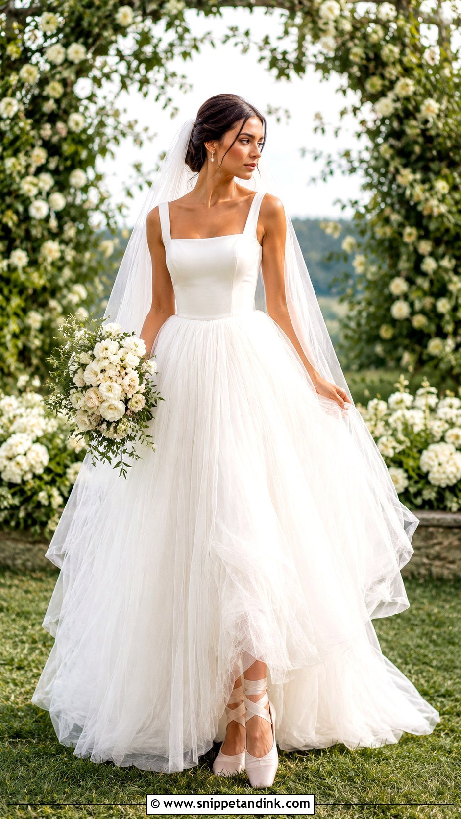Square Neckline Tulle Ball Gown Wedding Dress - Snippet and Ink - 25 Square Neckline Wedding Dress Ideas