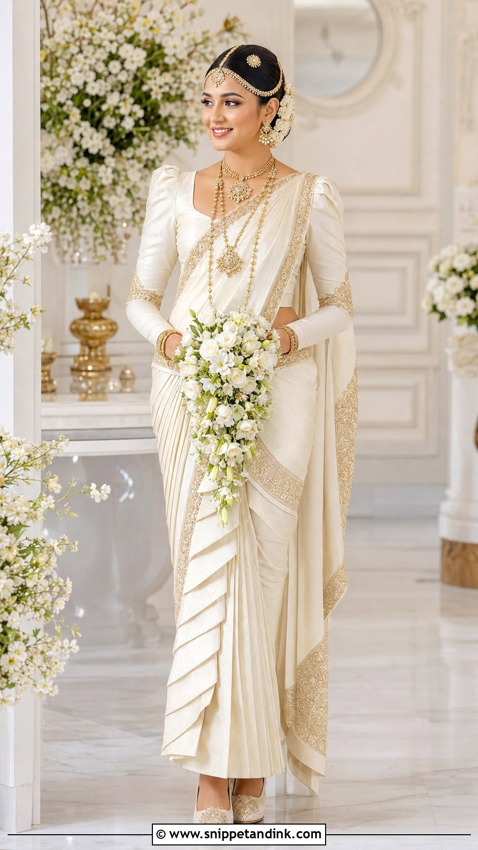 Sri Lankan Kandyan Saree With Statement Jewelry - Snippet and Ink - 20 South Asian Wedding Dress Ideas