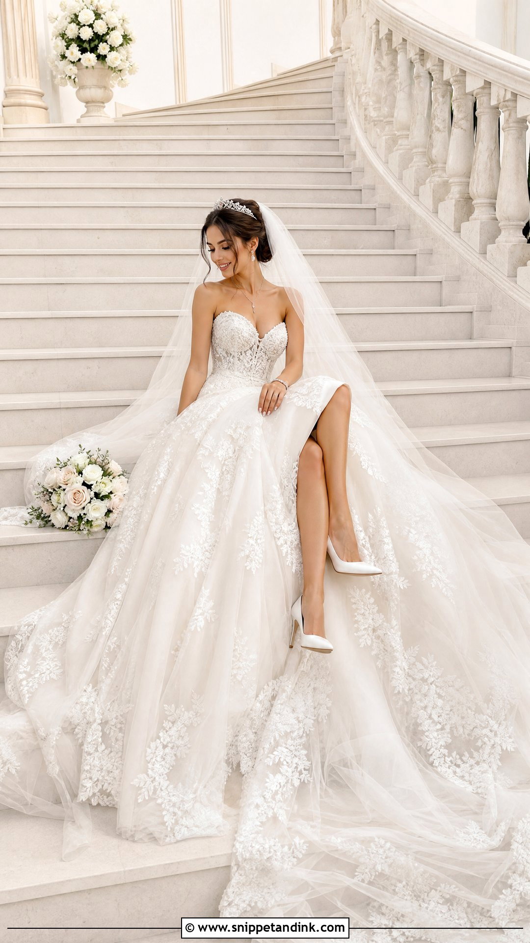 Staircase Wedding Dress Pose - Snippet and Ink - 20 Wedding Dress Poses Ideas