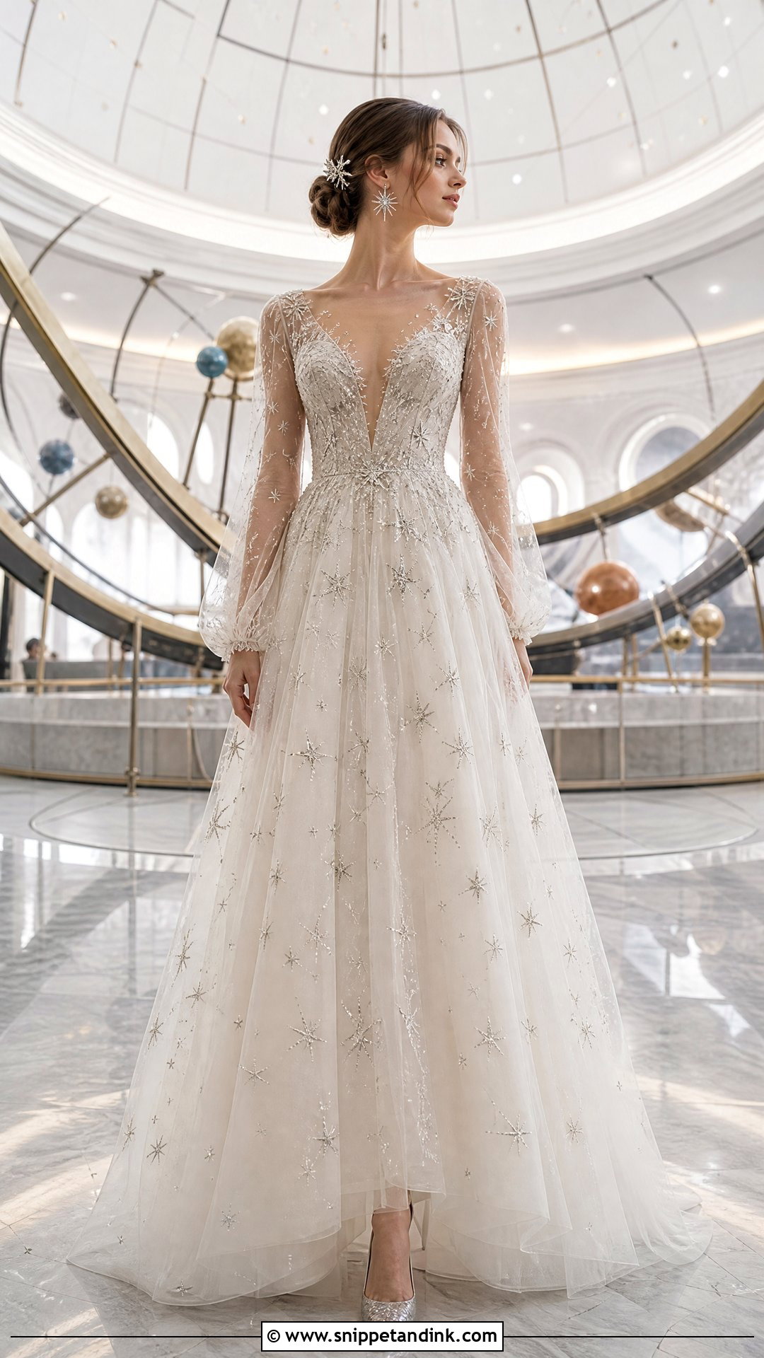 Star Embroidered A Line Wedding Dress - Snippet and Ink - 20 Space Wedding Dress Ideas