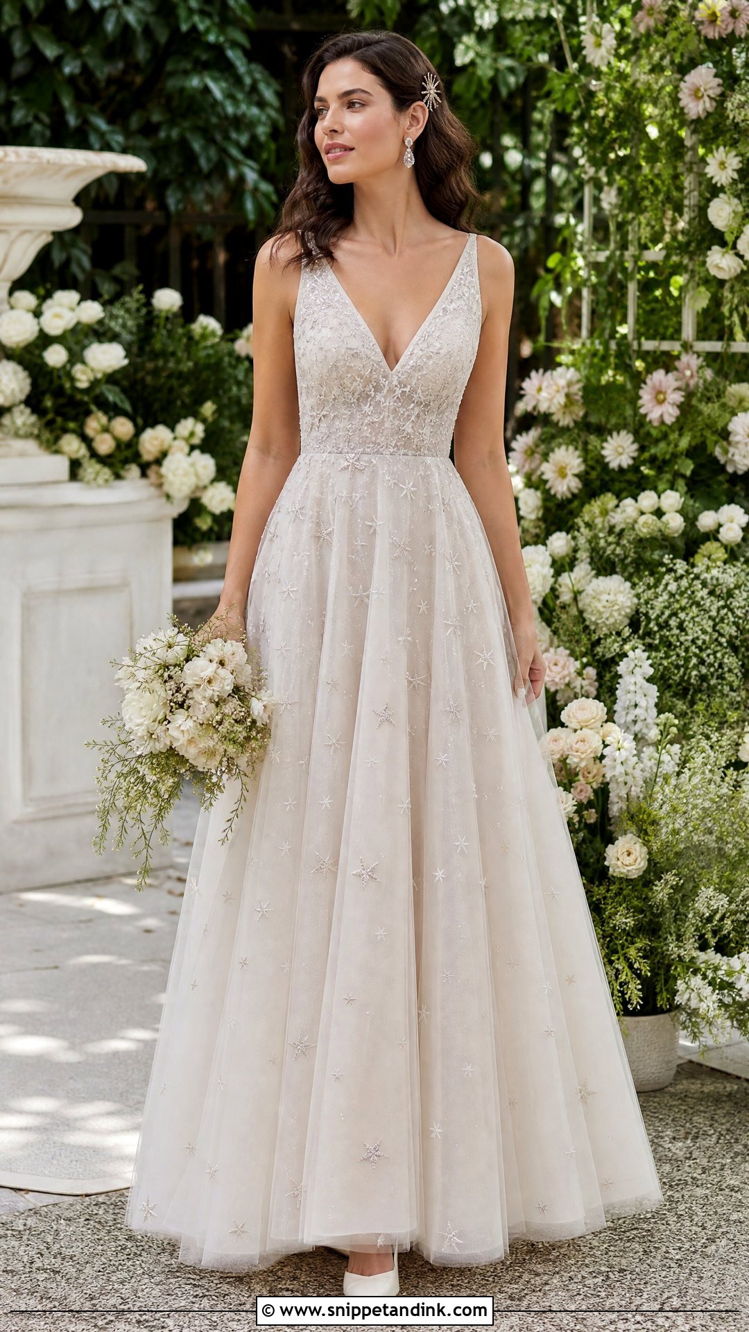 Star Embroidered A Line Wedding Dress - Snippet and Ink - 20 Wedding Dress with Stars Ideas