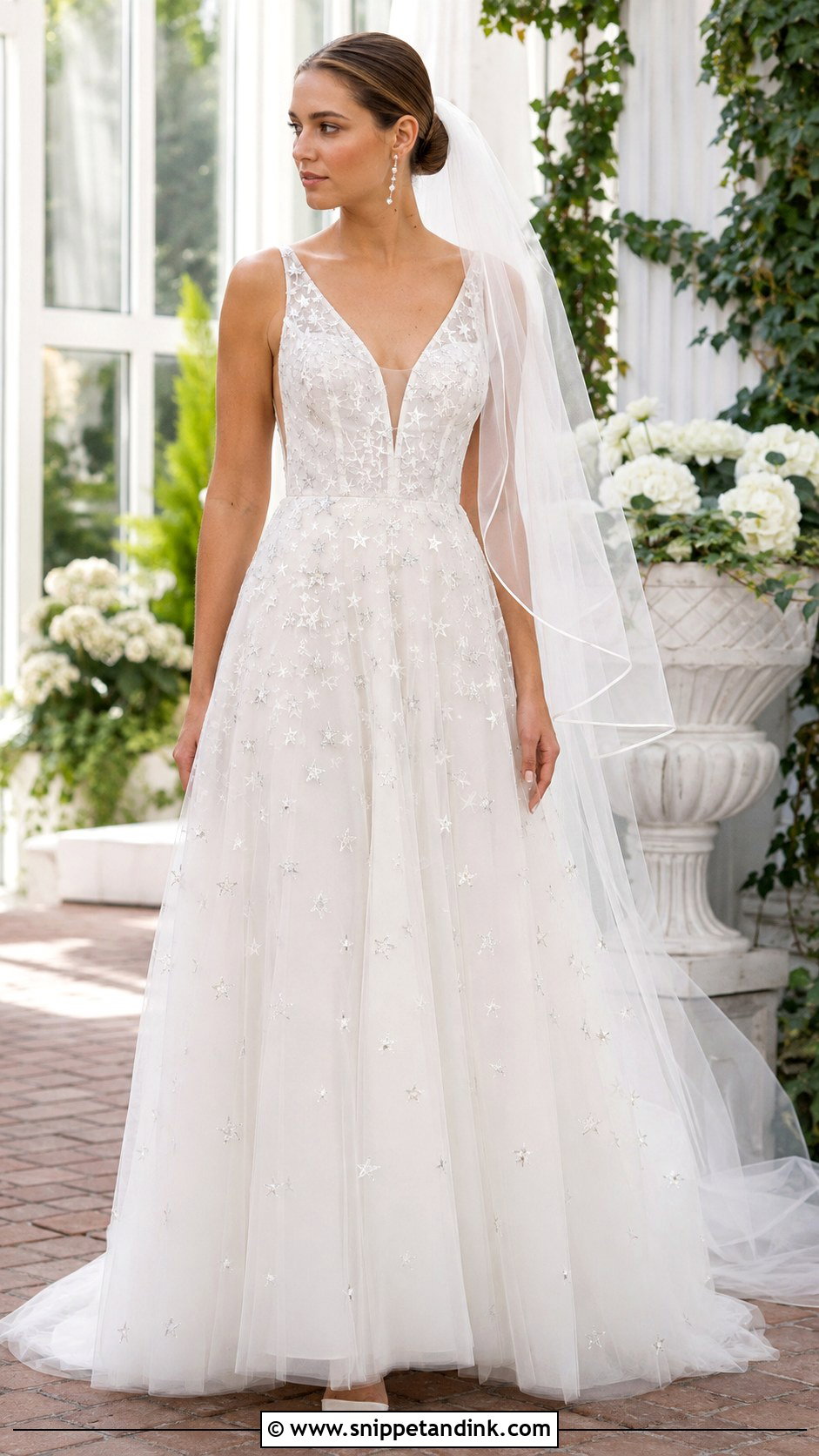 Star Embroidered A Line Wedding Dress - Snippet and Ink - 20 Star Wedding Dress Ideas